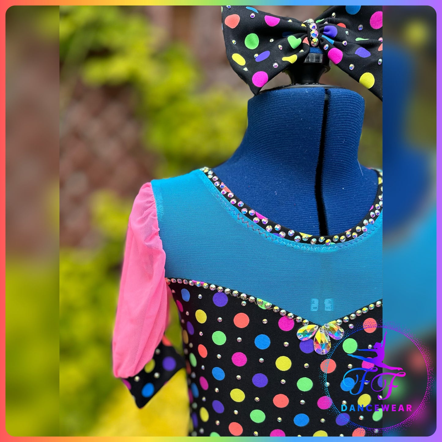 BESPOKE Neon Spots Stoned Modern / Tap / Jazz Dance Costume (Size 1 - 7/8 yrs)