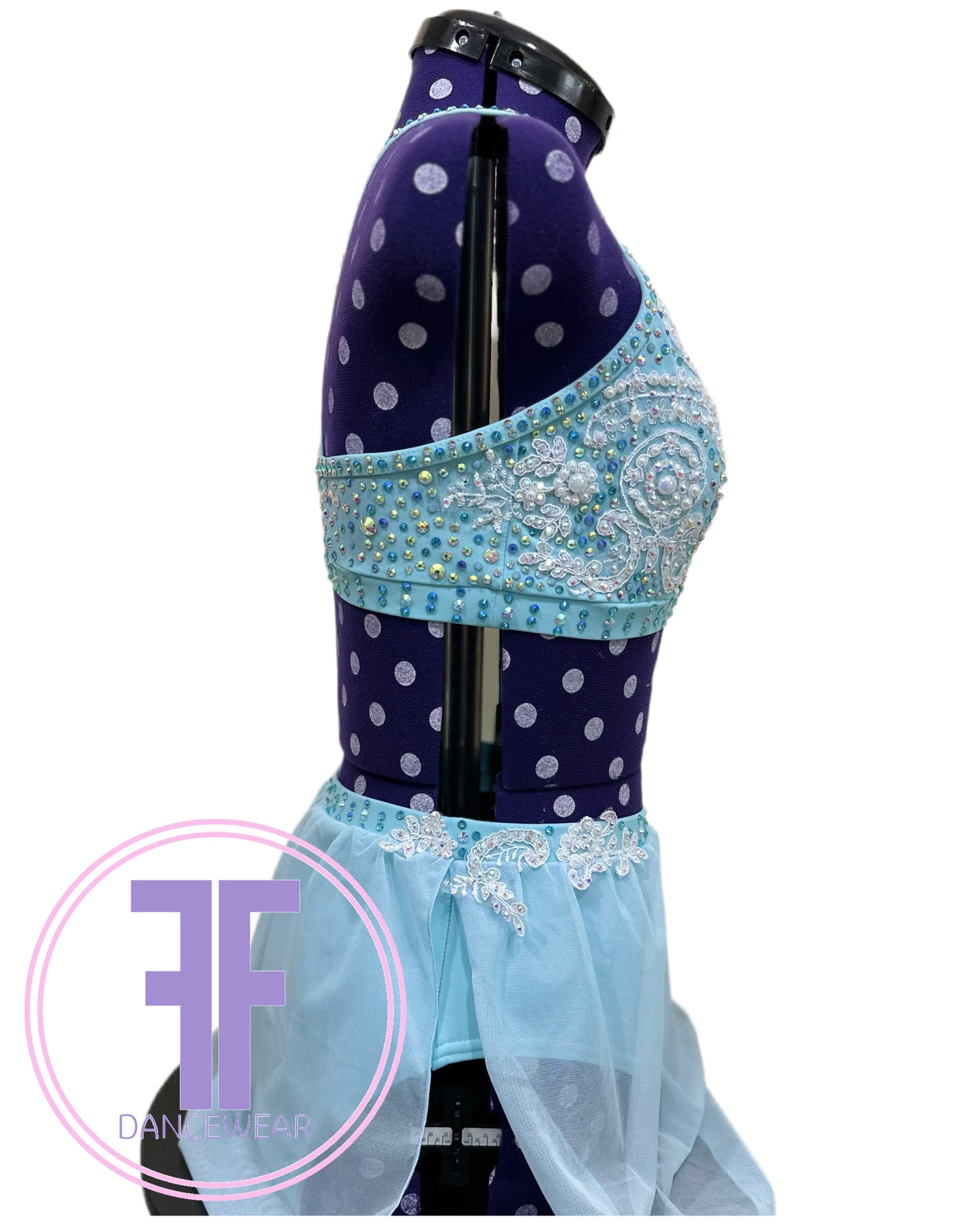 BESPOKE Baby Blue Stoned Lyrical / Contemporary Dance Costume (Adult Small)