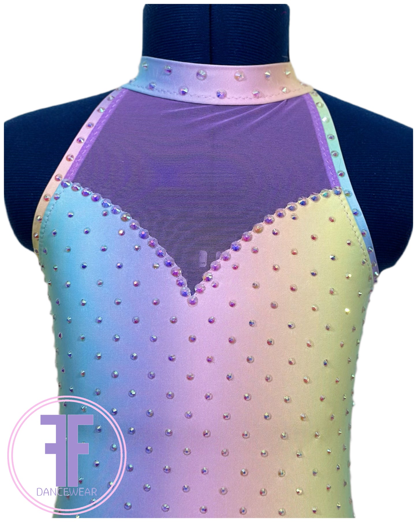 BESPOKE Pastel Rainbow & Violet Stoned Lyrical / Contemporary Dance Costume (7/8 yrs)