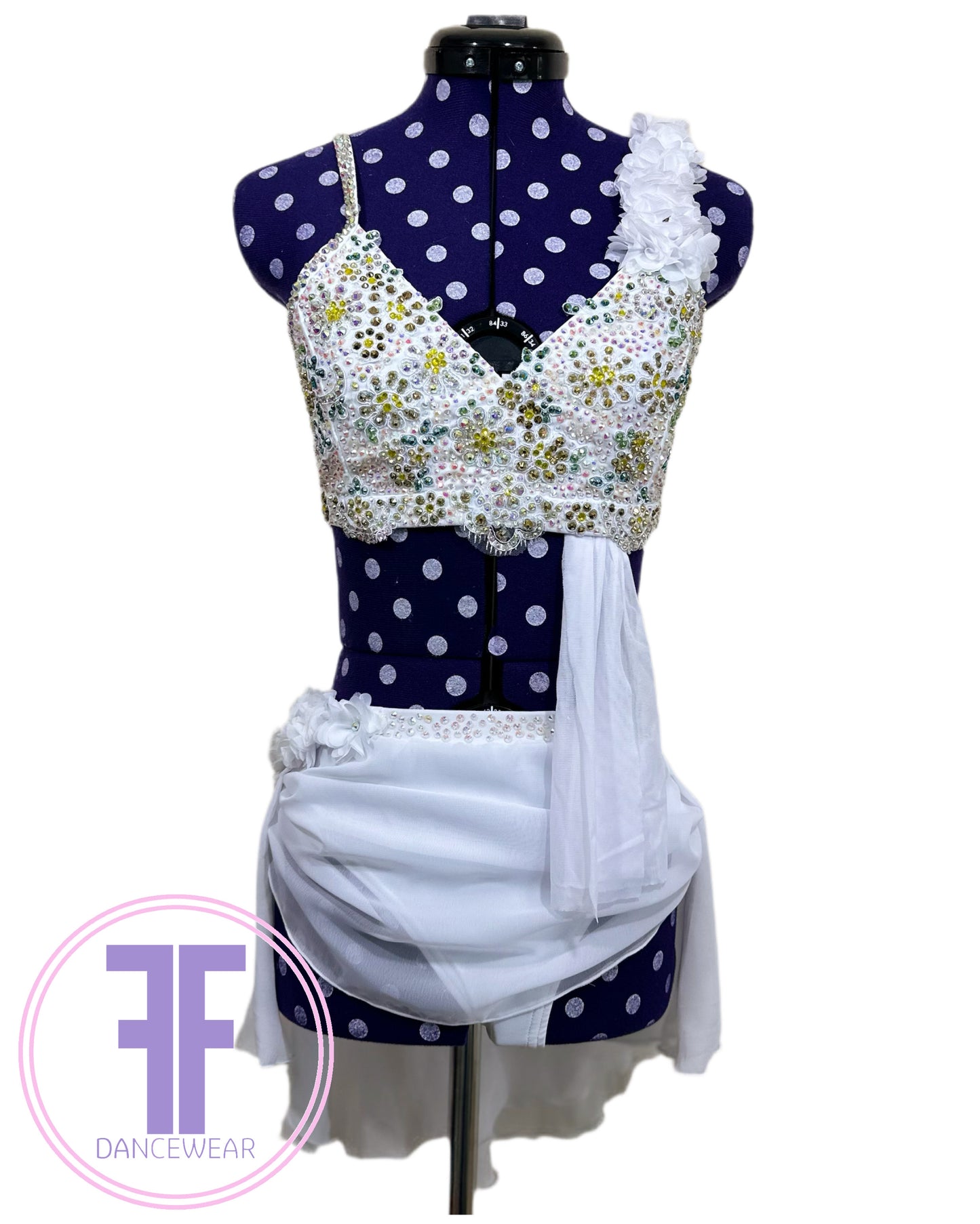 PRE-LOVED BESPOKE White Stoned Lyrical / Contemporary Dance Costume (Adult Extra Small)