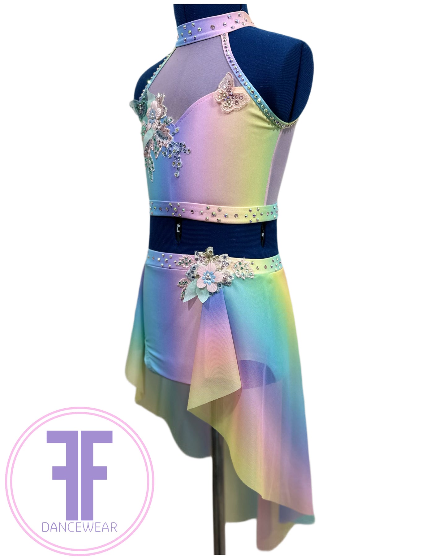 BESPOKE Pastel Rainbow Stoned Dance Costume for Lyrical / Contemporary (Age 7/8 yrs)