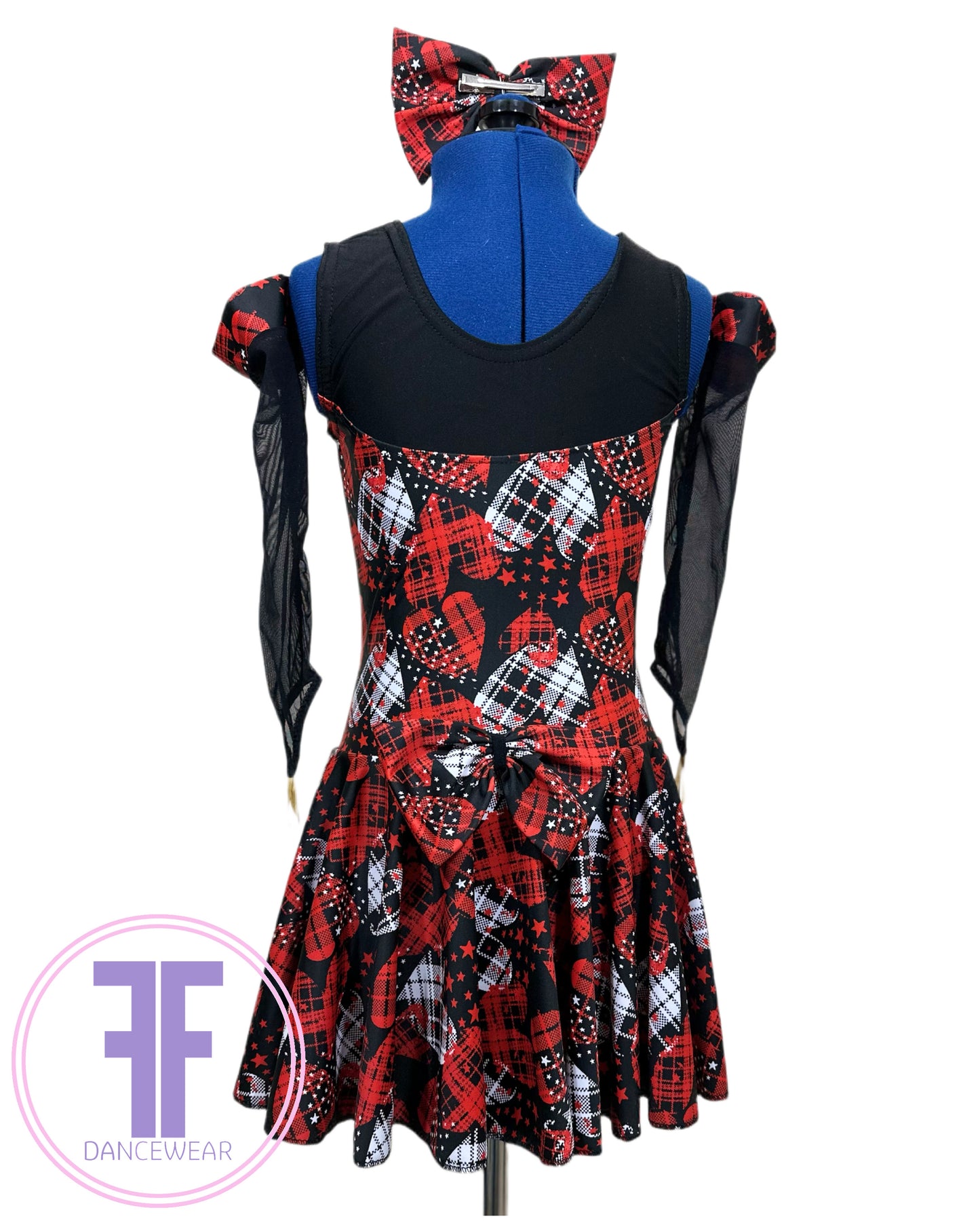 BESPOKE Tartan Red & Black Heart Modern / Tap Dance Costume (7/8 yrs)