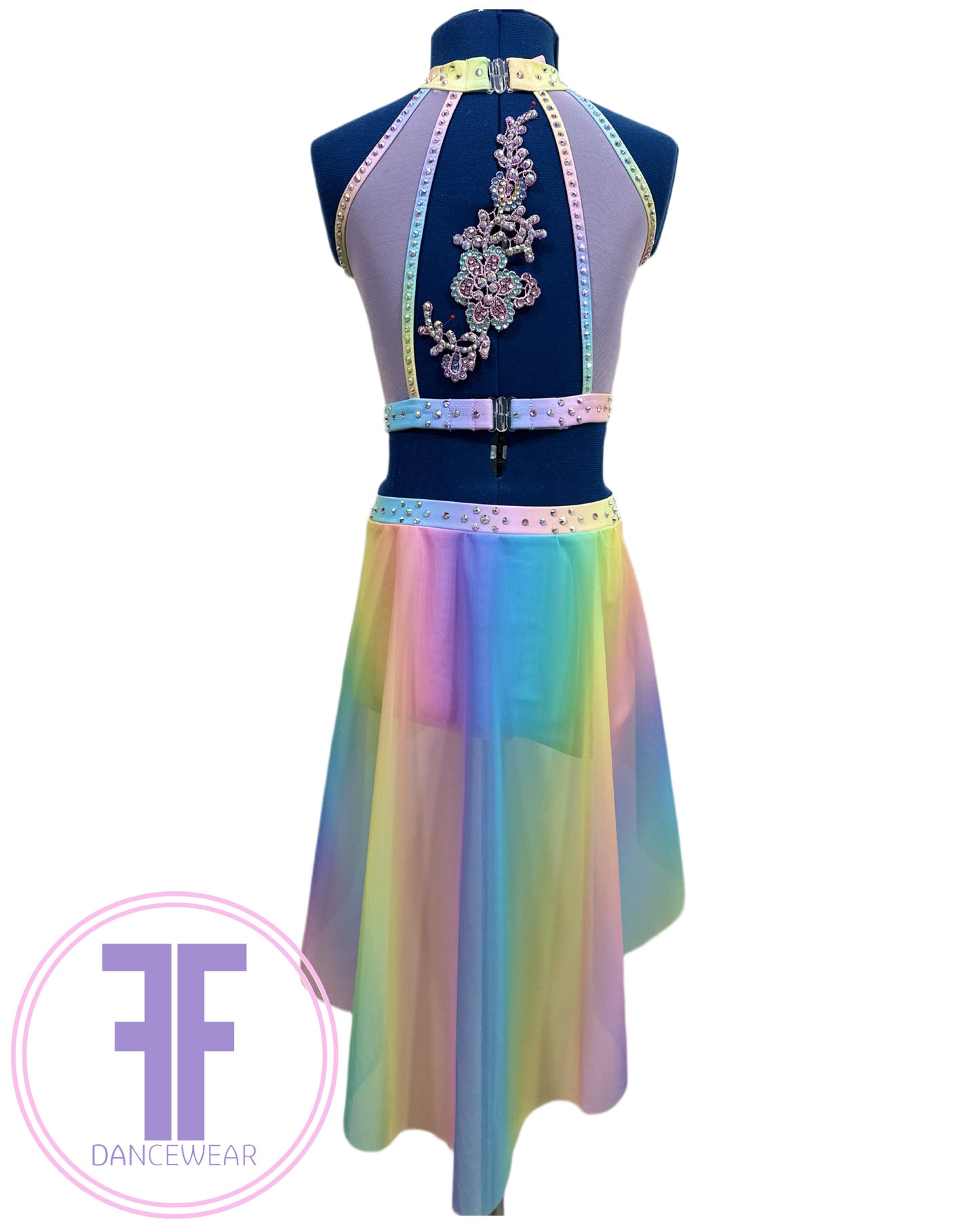 BESPOKE Pastel Rainbow Stoned Dance Costume for Lyrical / Contemporary (Age 7/8 yrs)