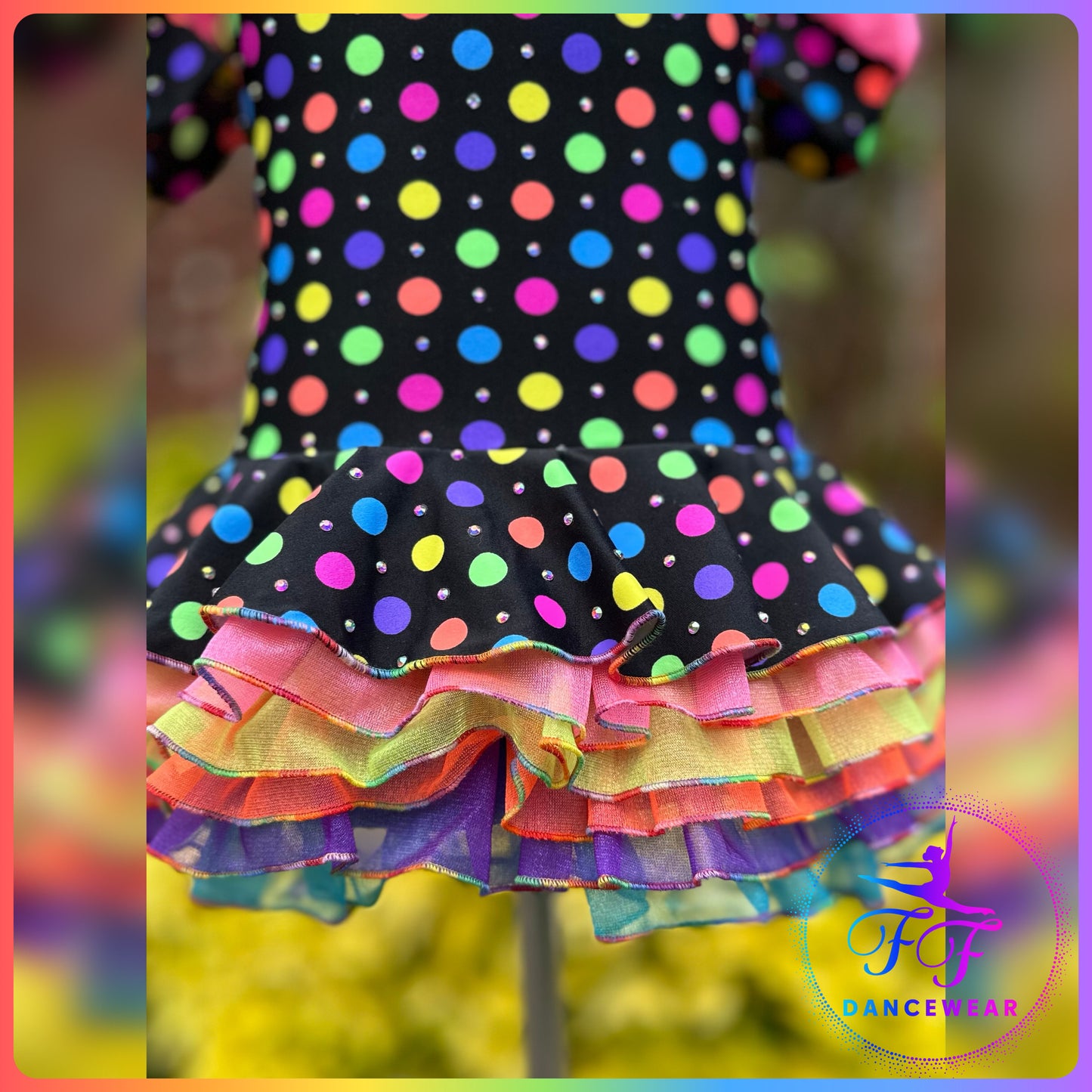 BESPOKE Neon Spots Stoned Modern / Tap / Jazz Dance Costume (Size 1 - 7/8 yrs)
