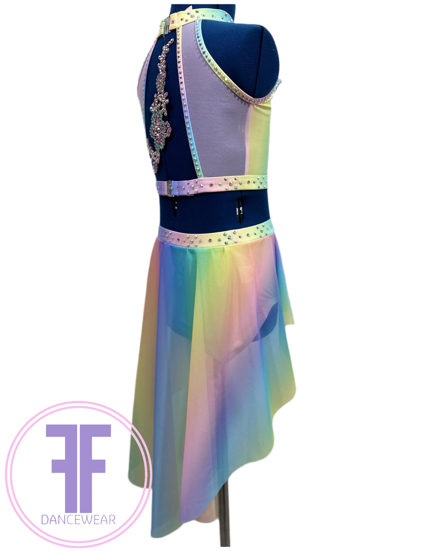 BESPOKE Pastel Rainbow Stoned Dance Costume for Lyrical / Contemporary (Age 7/8 yrs)