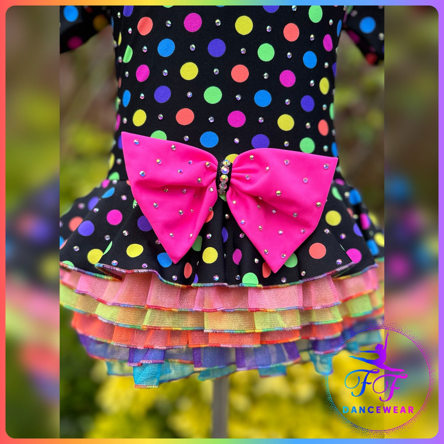 BESPOKE Neon Spots Stoned Modern / Tap / Jazz Dance Costume (Size 1 - 7/8 yrs)