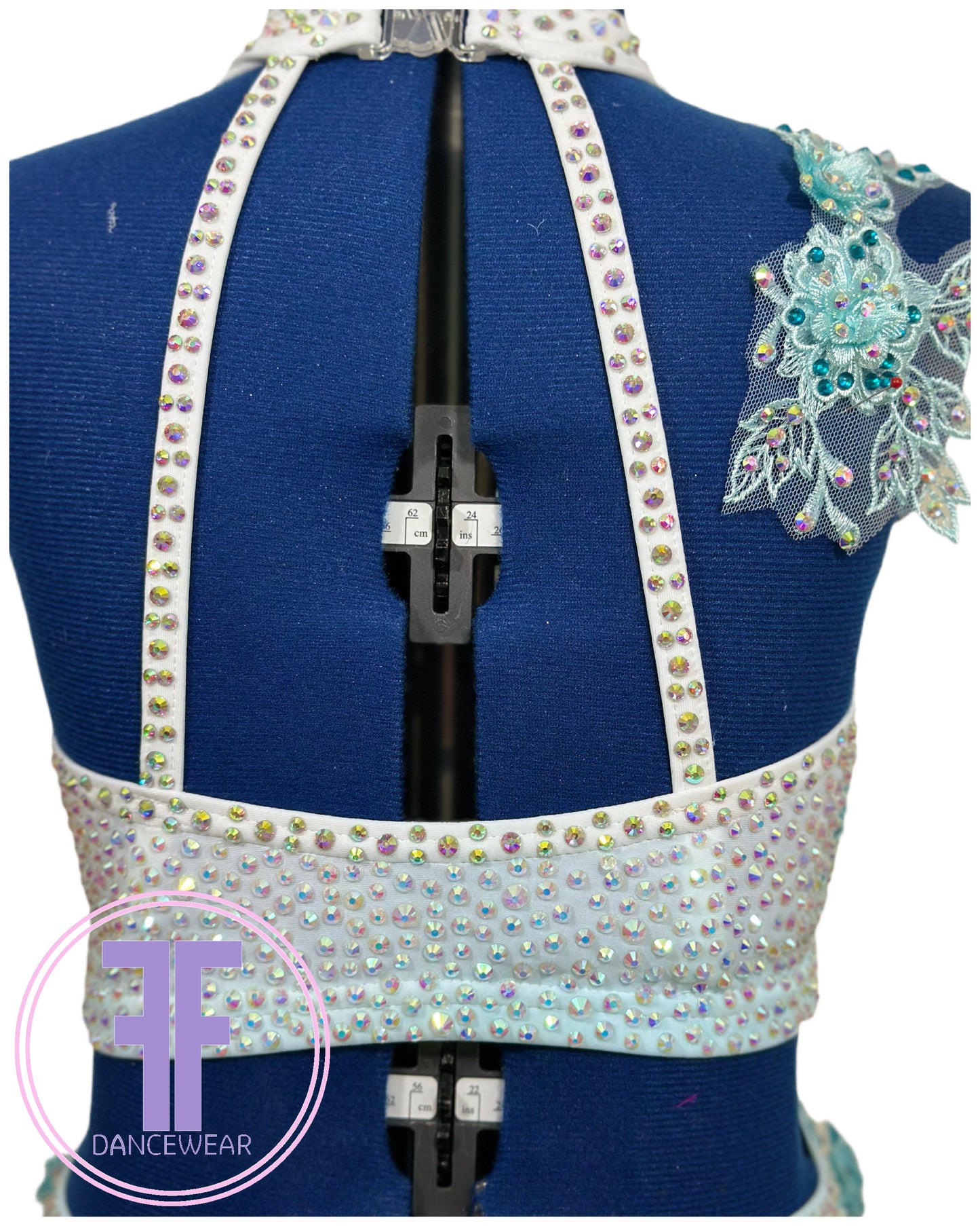 BESPOKE White & Teal Lyrical / Contemporary Dance Costume (9/10 yrs)