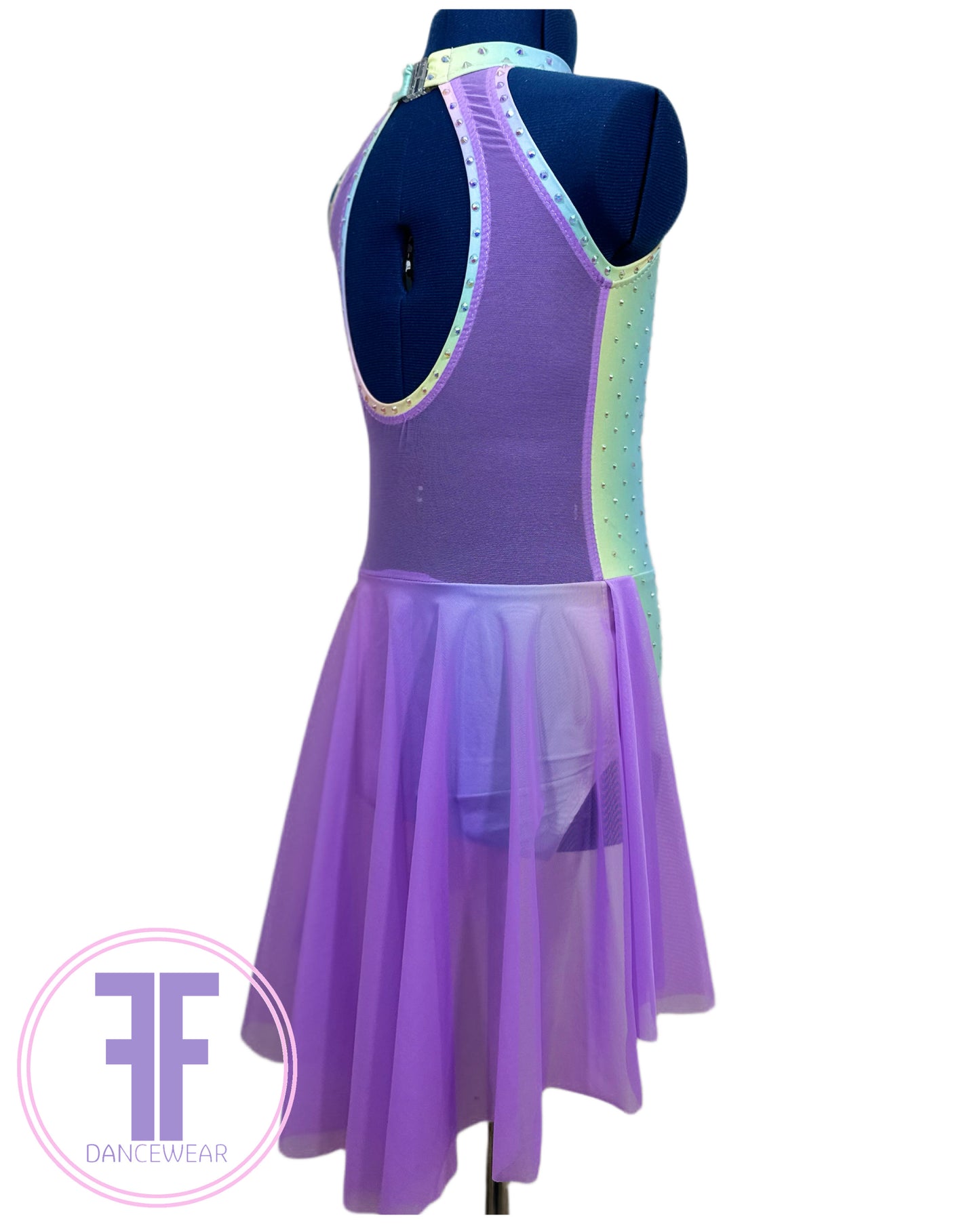 BESPOKE Pastel Rainbow & Violet Stoned Lyrical / Contemporary Dance Costume (7/8 yrs)