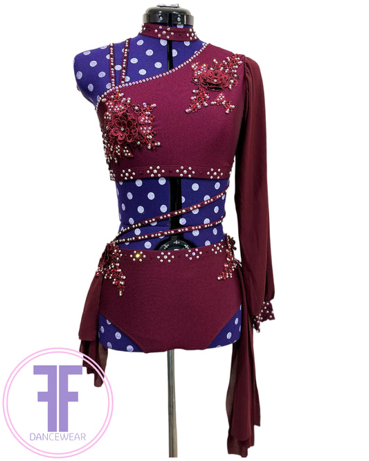 BESPOKE Burgundy Stoned Lyrical / Contemporary Dance Costume (Adult Small)