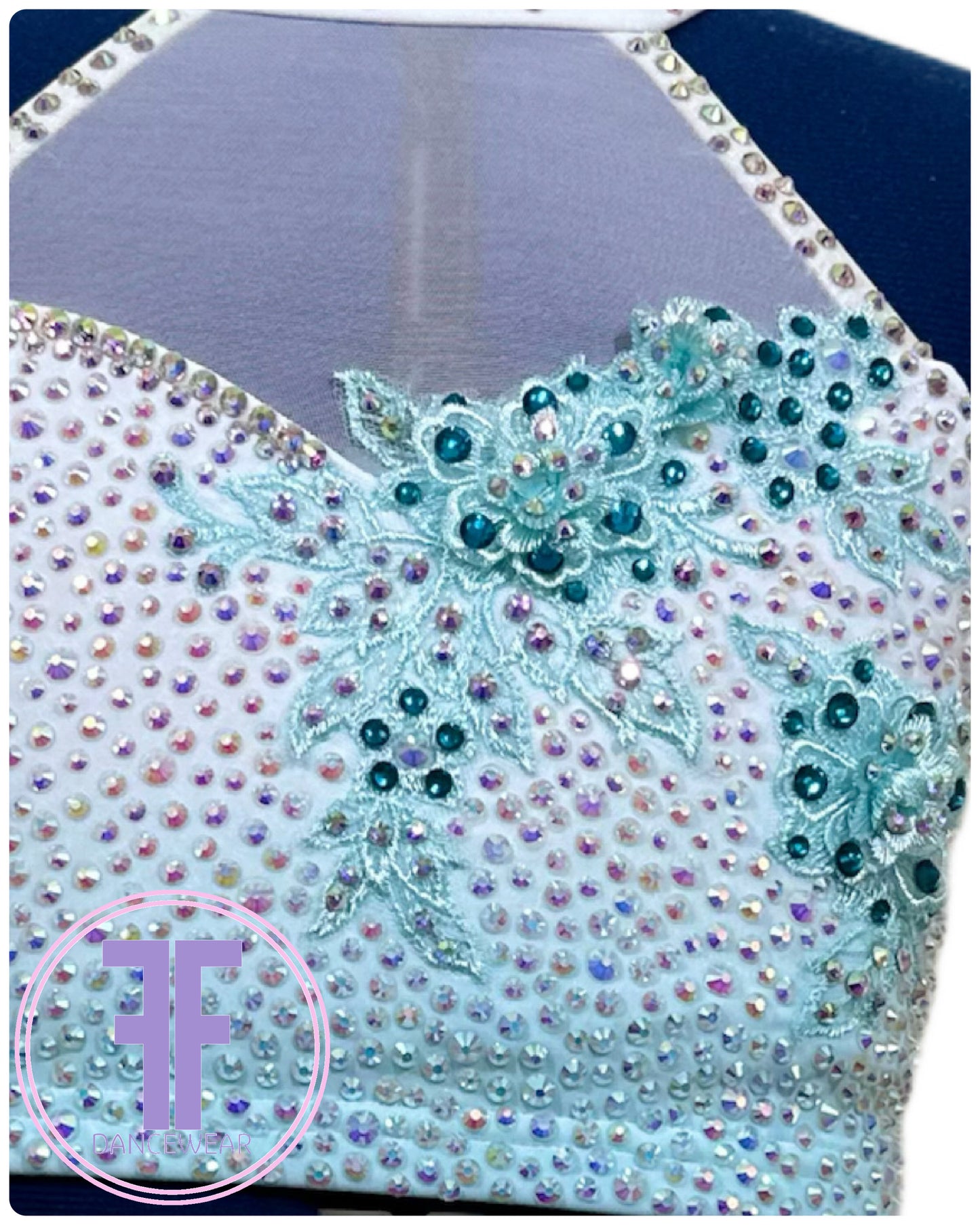 BESPOKE White & Teal Lyrical / Contemporary Dance Costume (9/10 yrs)