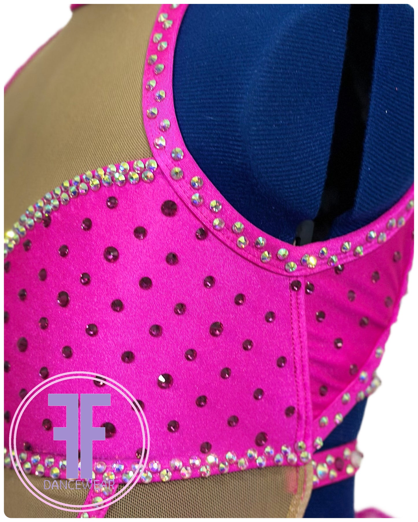 BESPOKE Cerise Pink Feather Bustle Stoned Modern / Tap Dance Costume (9/10 yrs)