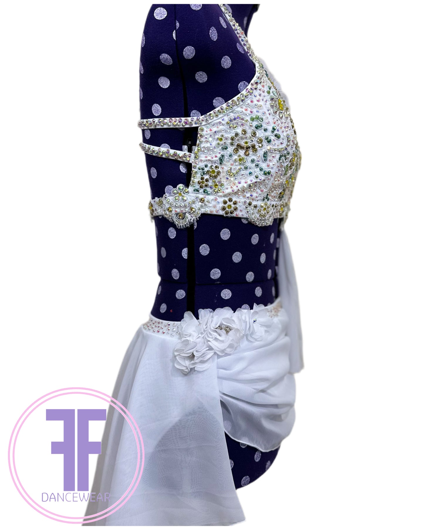 PRE-LOVED BESPOKE White Stoned Lyrical / Contemporary Dance Costume (Adult Extra Small)