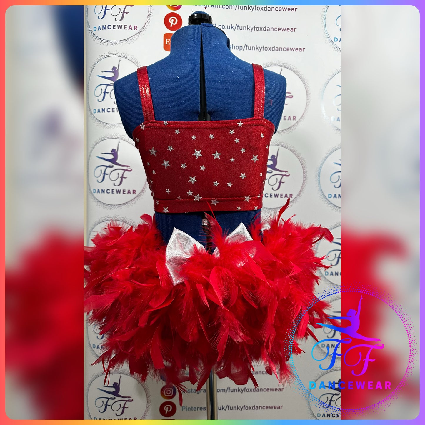 BESPOKE Red Metallic & Silver Glitter Star Modern / Tap / Jazz Dance Costume (Size 1 - 7/8 yrs)