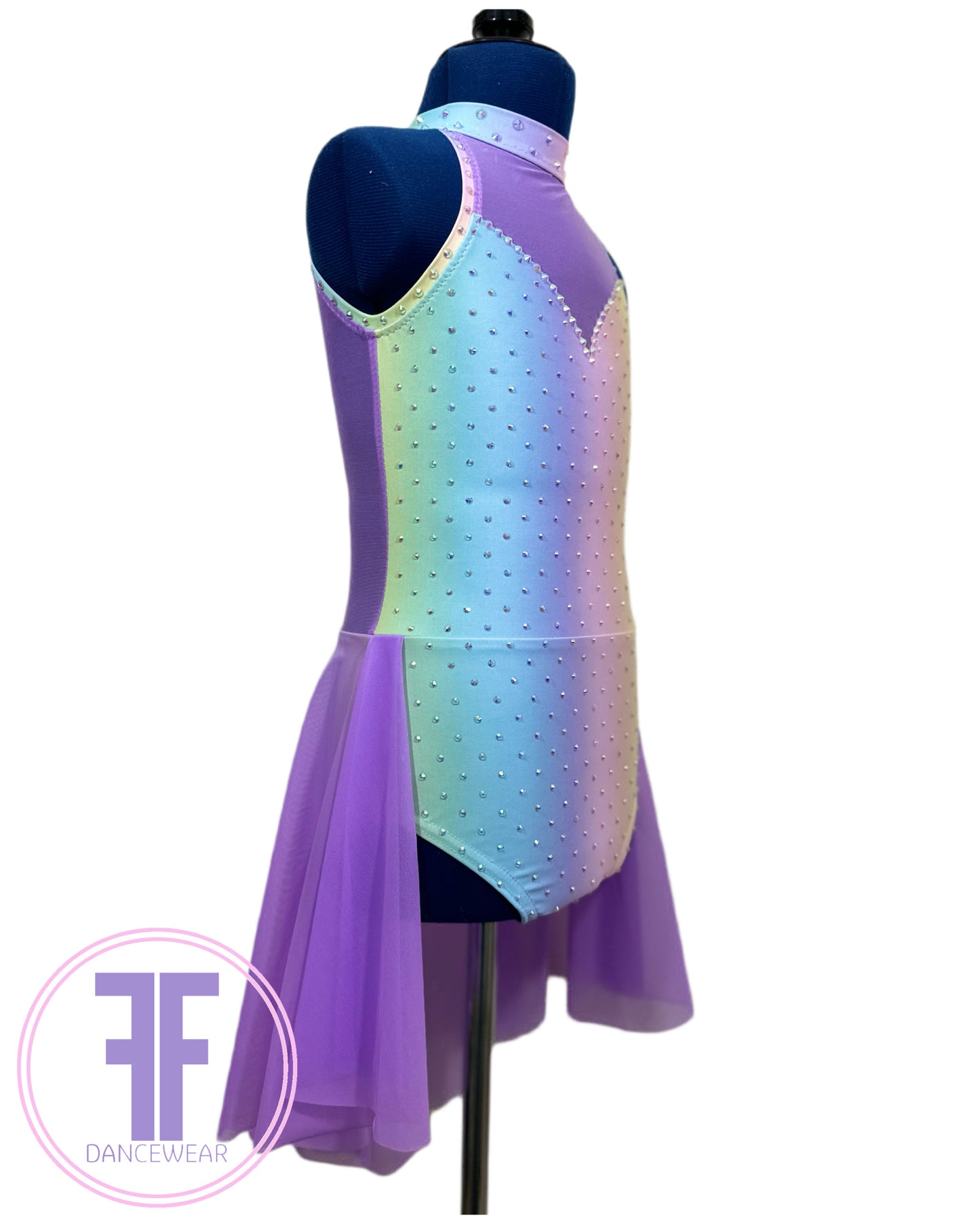 BESPOKE Pastel Rainbow & Violet Stoned Lyrical / Contemporary Dance Costume (7/8 yrs)
