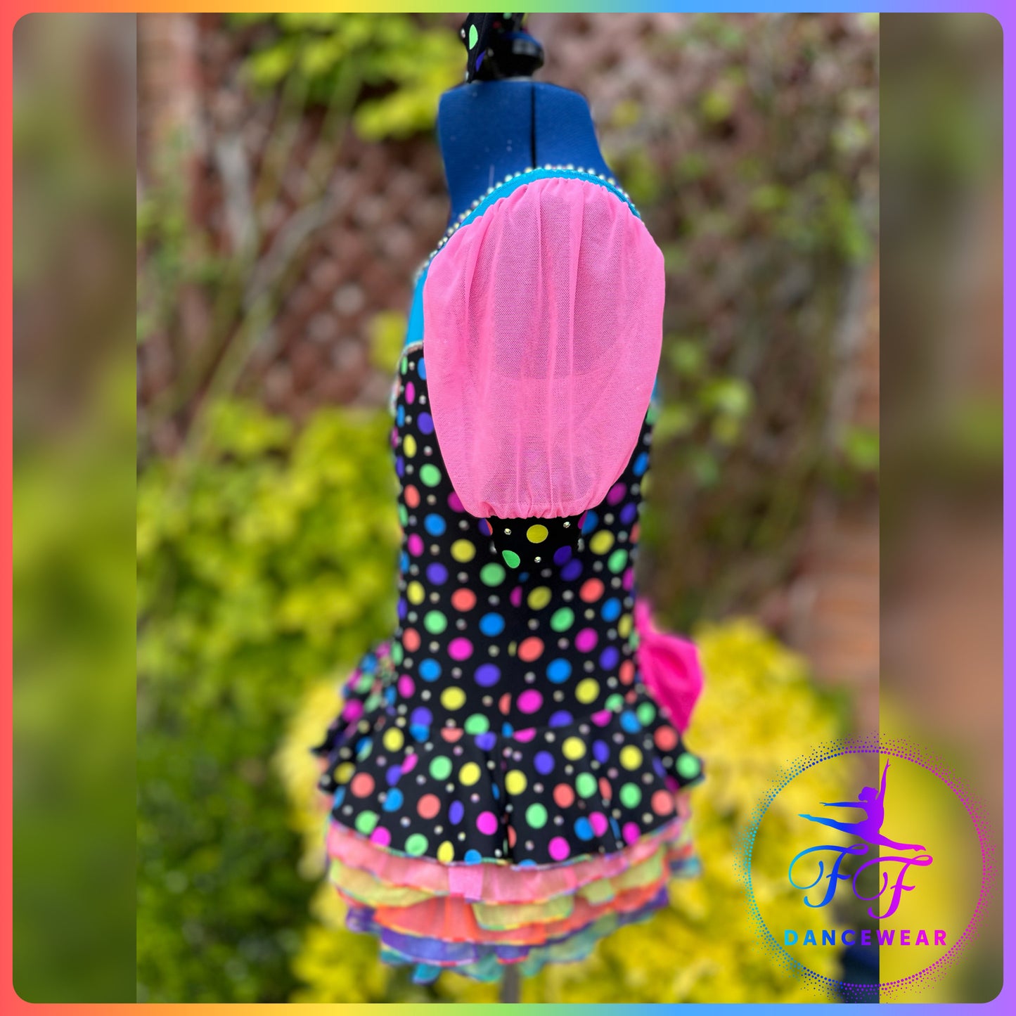 BESPOKE Neon Spots Stoned Modern / Tap / Jazz Dance Costume (Size 1 - 7/8 yrs)