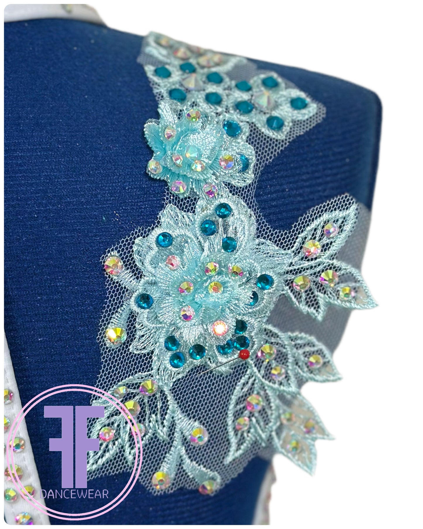 BESPOKE White & Teal Lyrical / Contemporary Dance Costume (9/10 yrs)