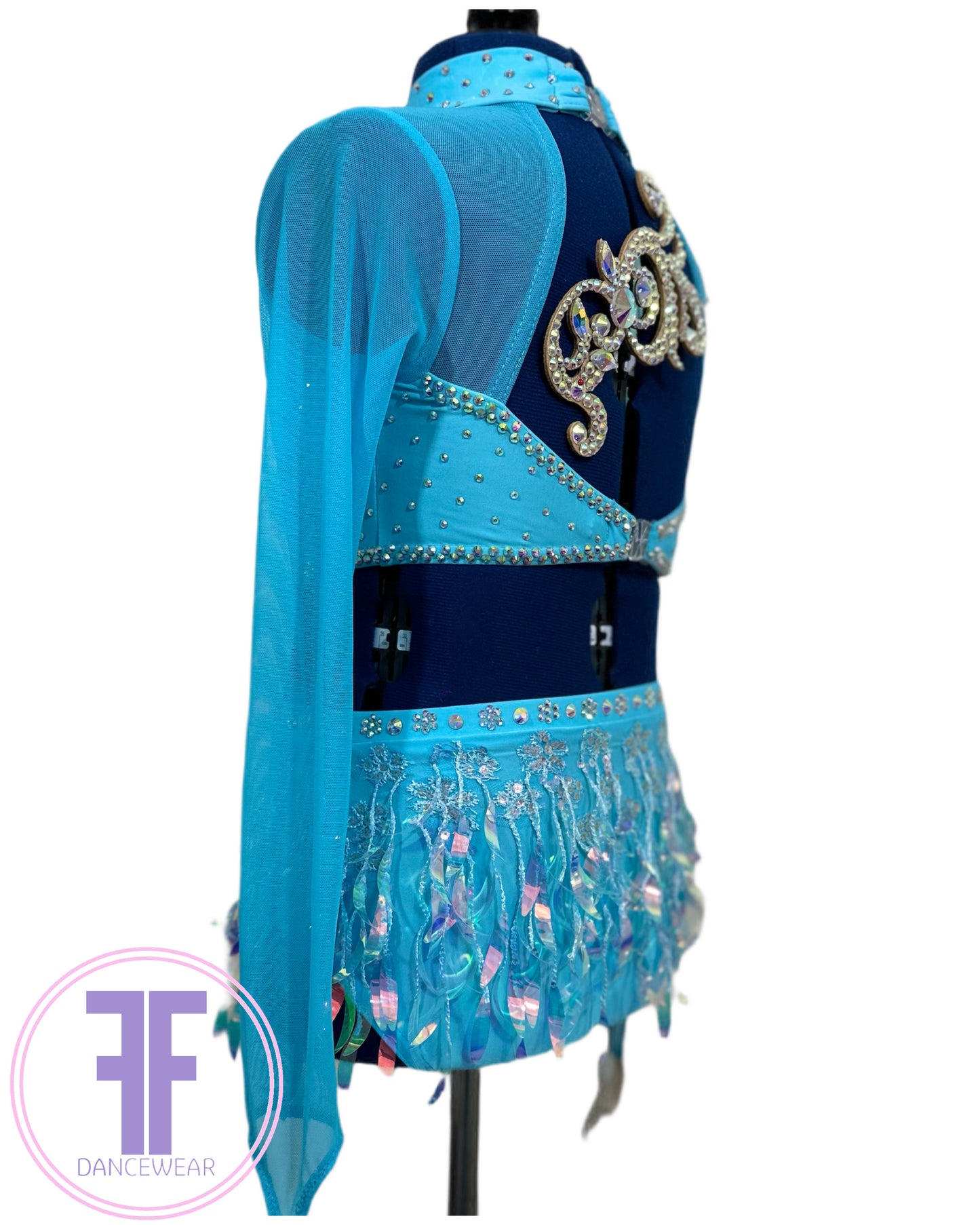 BESPOKE Light Turquoise Stoned Modern / Tap Dance Costume (9/10 yrs)