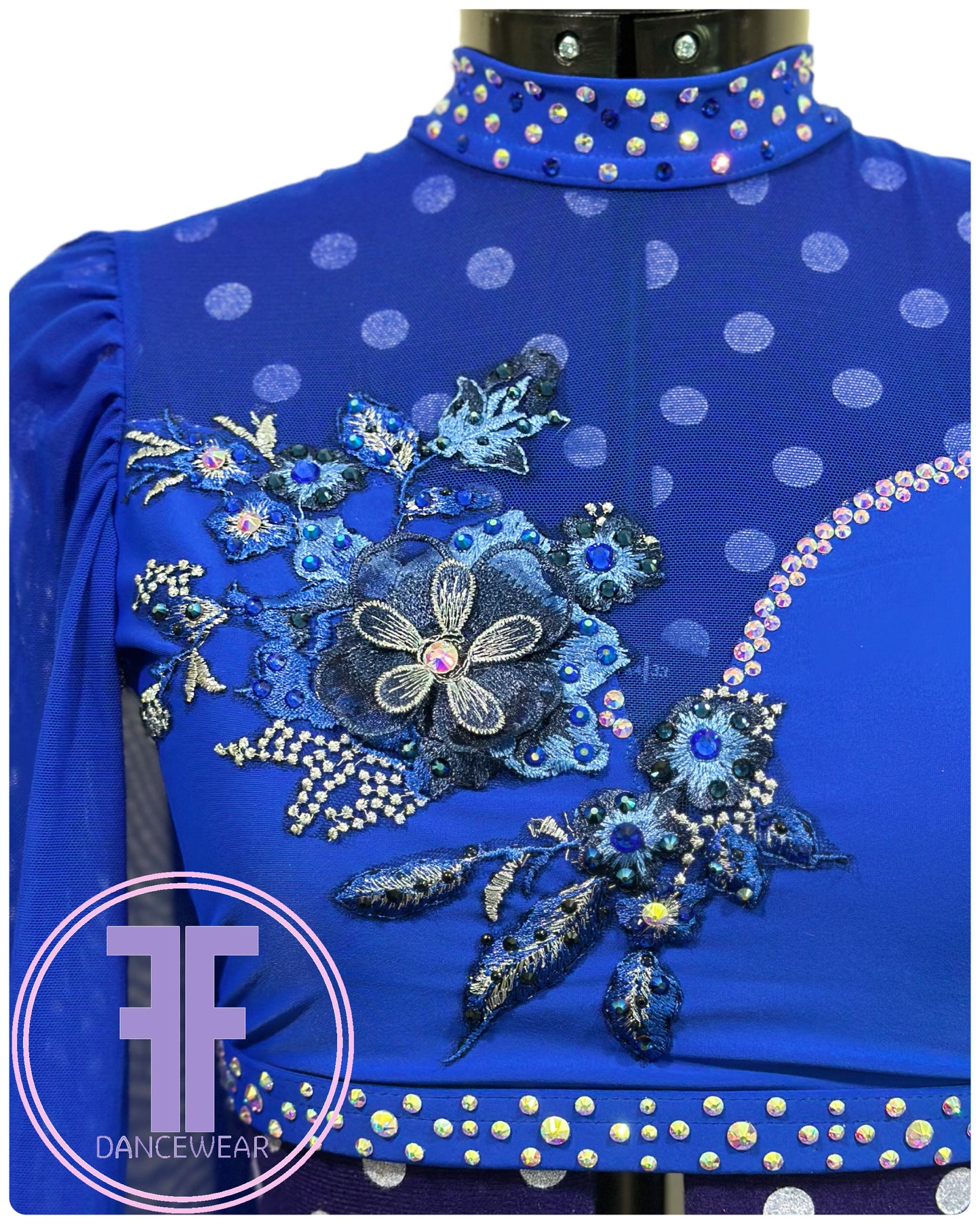 BESPOKE Royal Blue Stoned Lyrical / Contemporary Dance Costume (Adult Small)