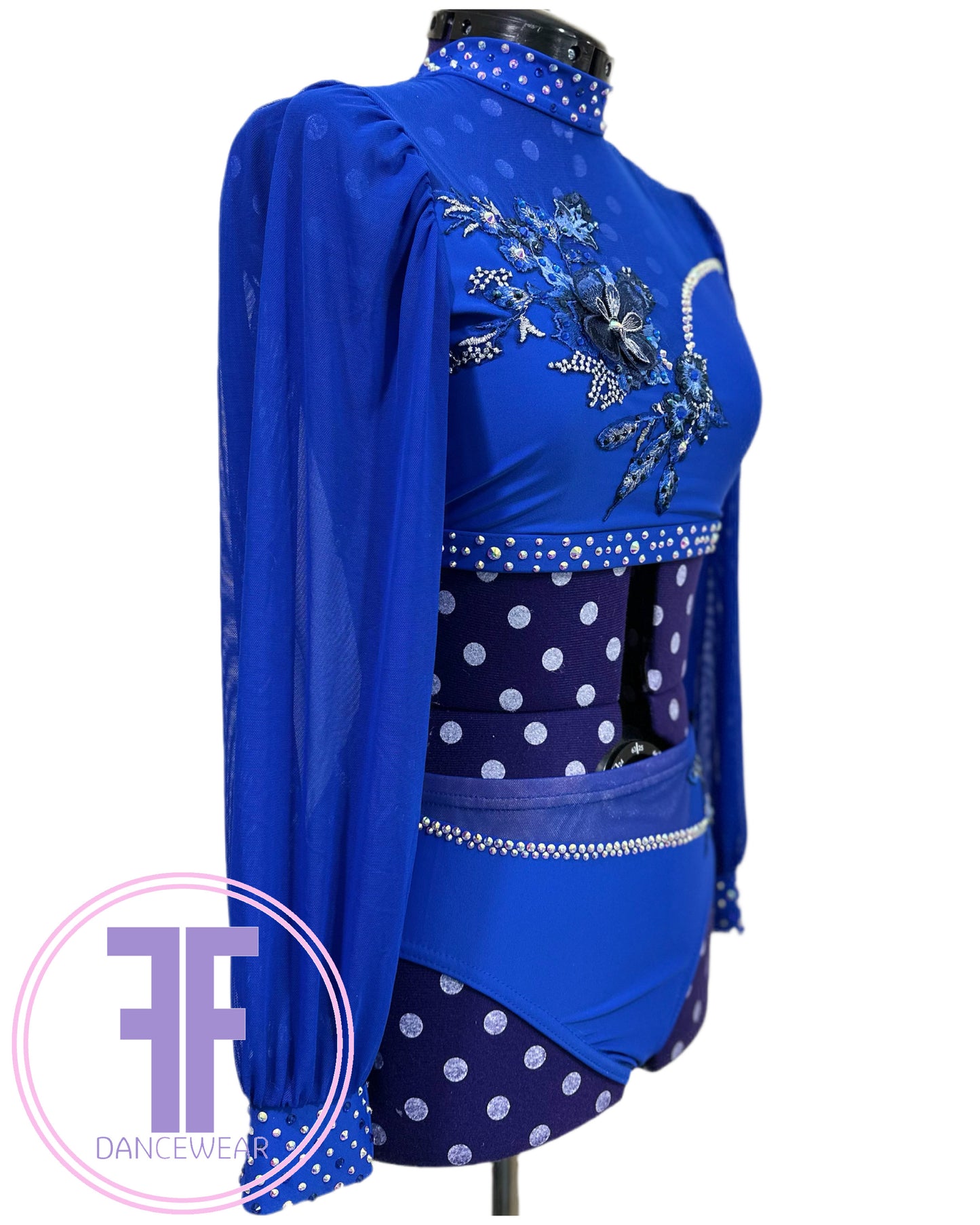 BESPOKE Royal Blue Stoned Lyrical / Contemporary Dance Costume (Adult Small)