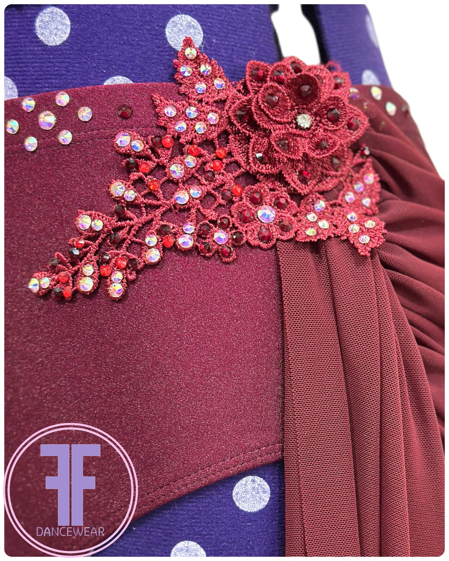 BESPOKE Burgundy Stoned Lyrical / Contemporary Dance Costume (Adult Small)