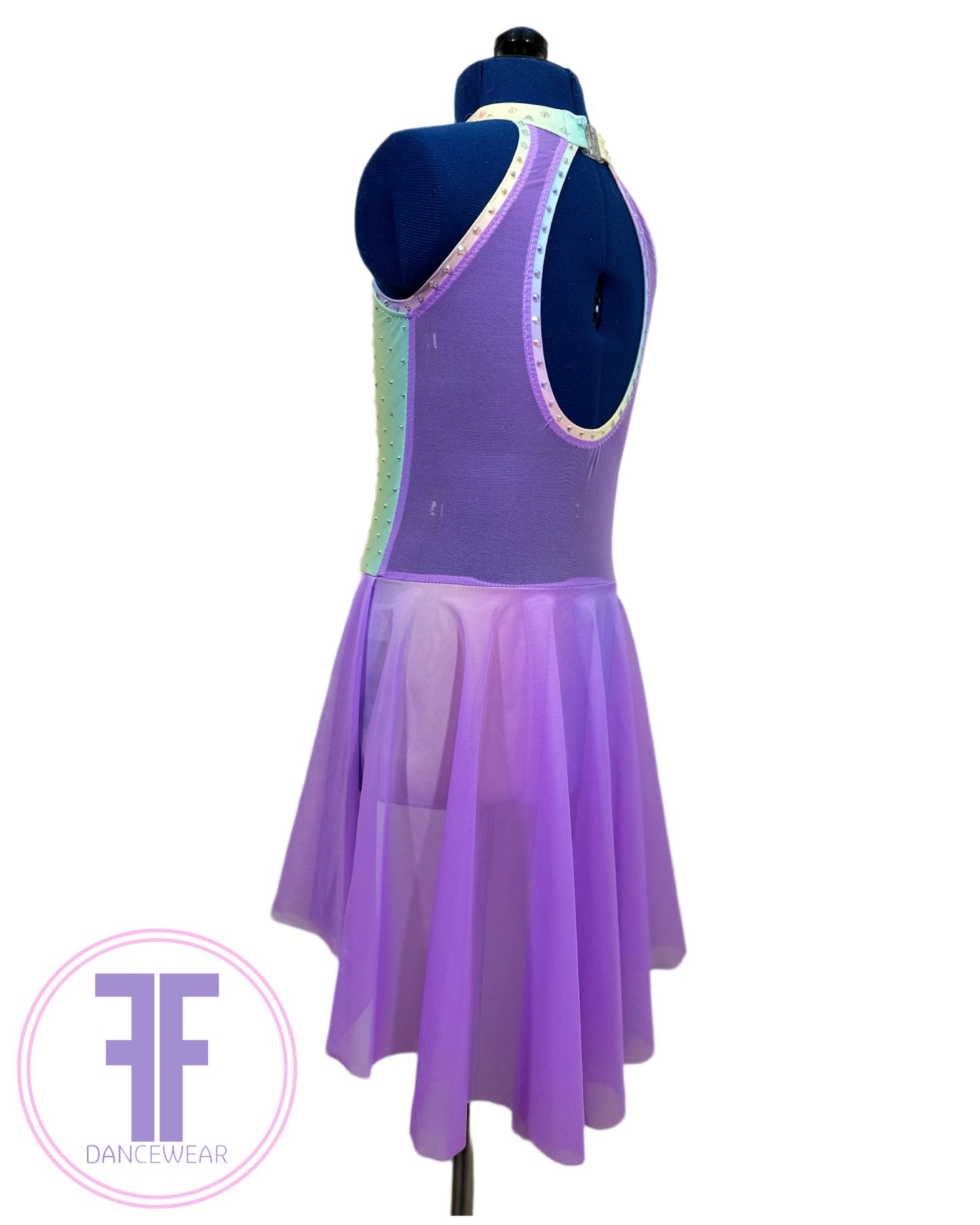 BESPOKE Pastel Rainbow & Violet Stoned Lyrical / Contemporary Dance Costume (7/8 yrs)