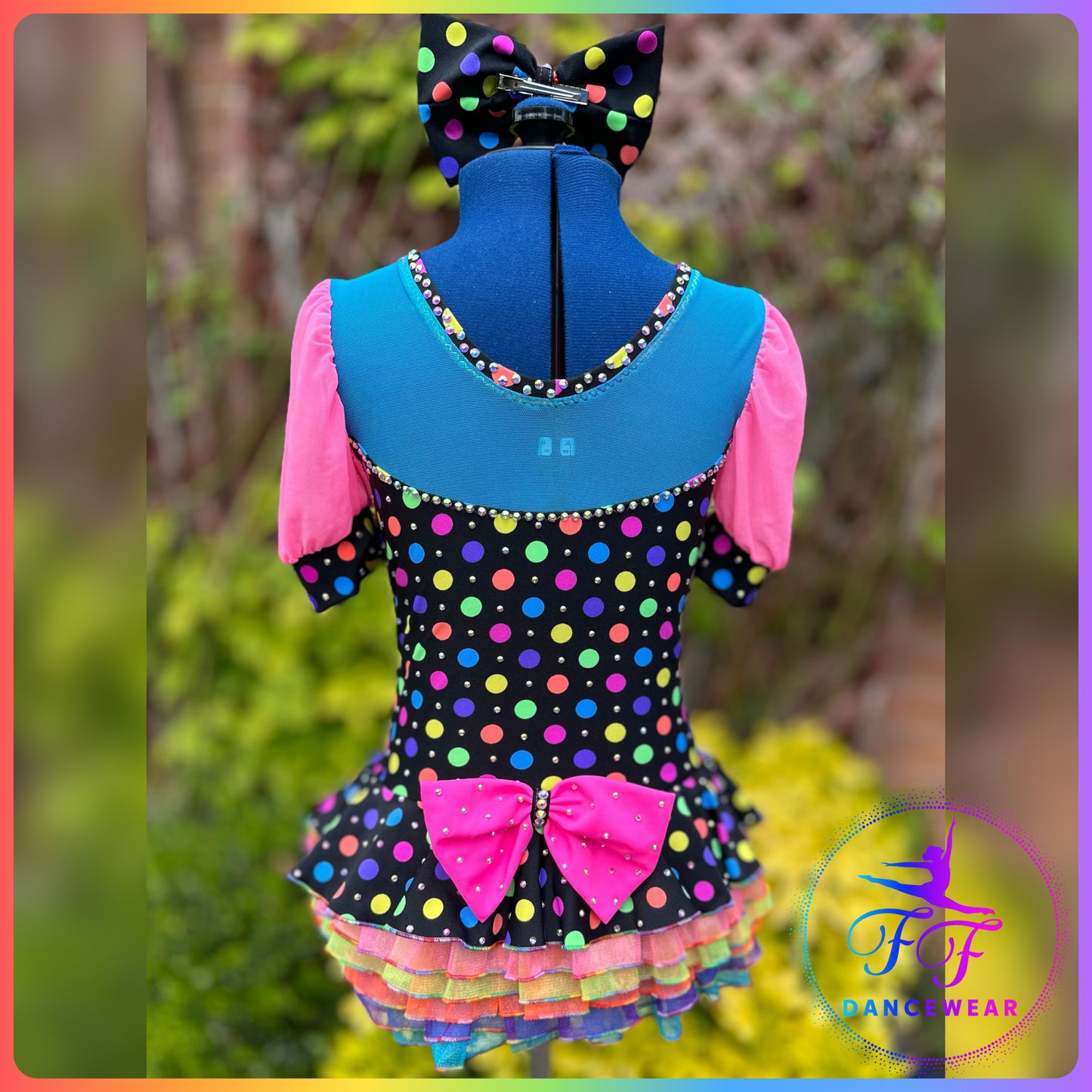 BESPOKE Neon Spots Stoned Modern / Tap / Jazz Dance Costume (Size 1 - 7/8 yrs)