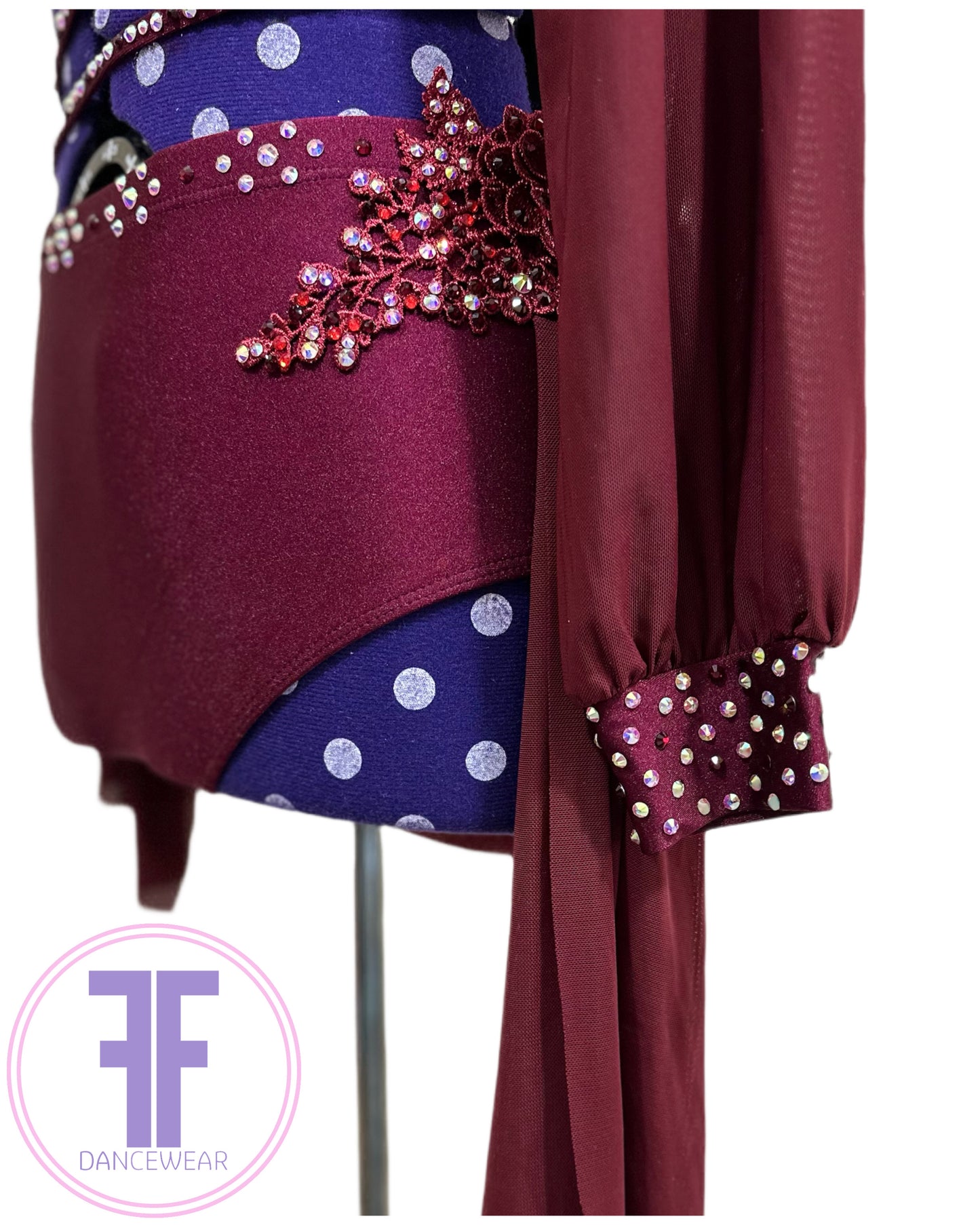 BESPOKE Burgundy Stoned Lyrical / Contemporary Dance Costume (Adult Small)