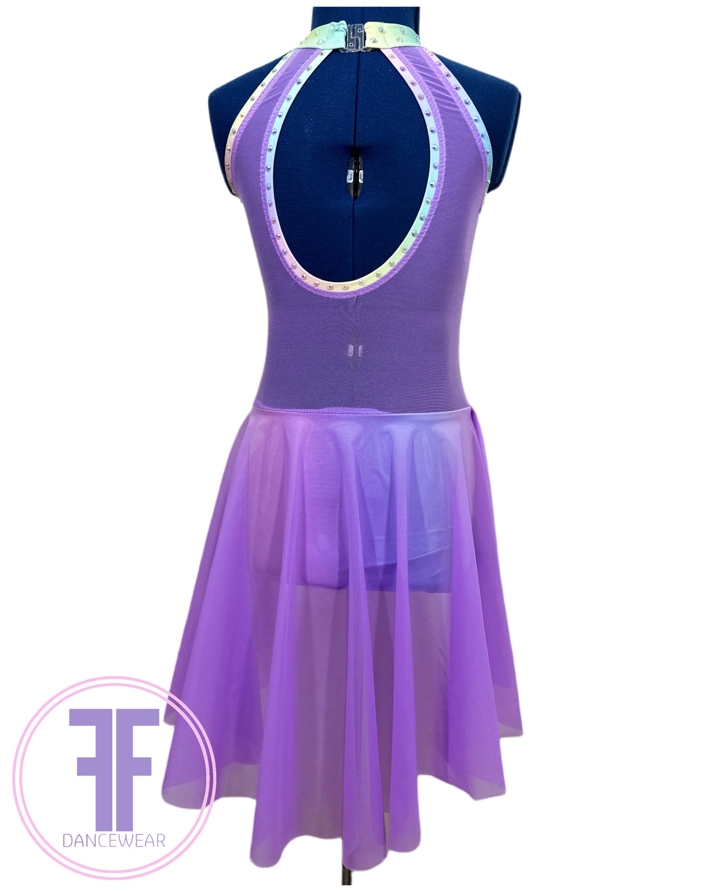 BESPOKE Pastel Rainbow & Violet Stoned Lyrical / Contemporary Dance Costume (7/8 yrs)