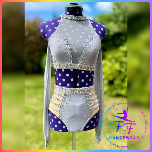 BESPOKE Light Grey Stoned Lyrical / Contemporary / Modern Dance Costume (Adult XS)