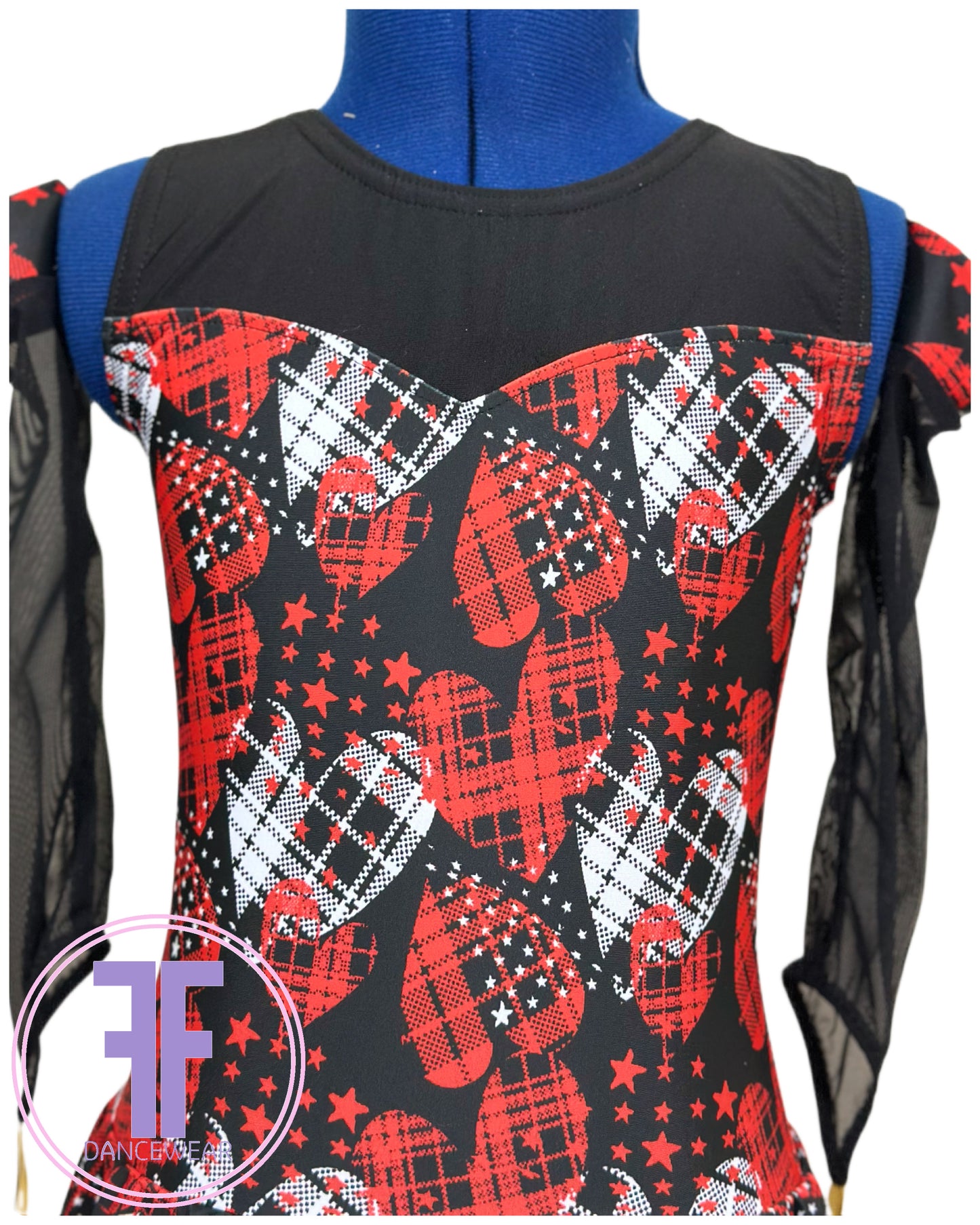 BESPOKE Tartan Red & Black Heart Modern / Tap Dance Costume (7/8 yrs)
