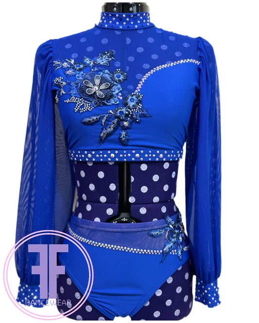 BESPOKE Royal Blue Stoned Lyrical / Contemporary Dance Costume (Adult Small)