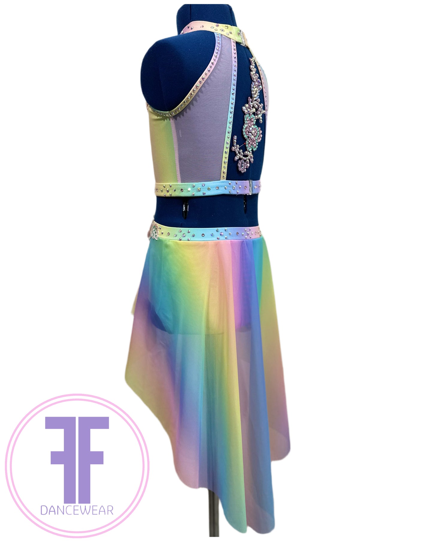 BESPOKE Pastel Rainbow Stoned Dance Costume for Lyrical / Contemporary (Age 7/8 yrs)