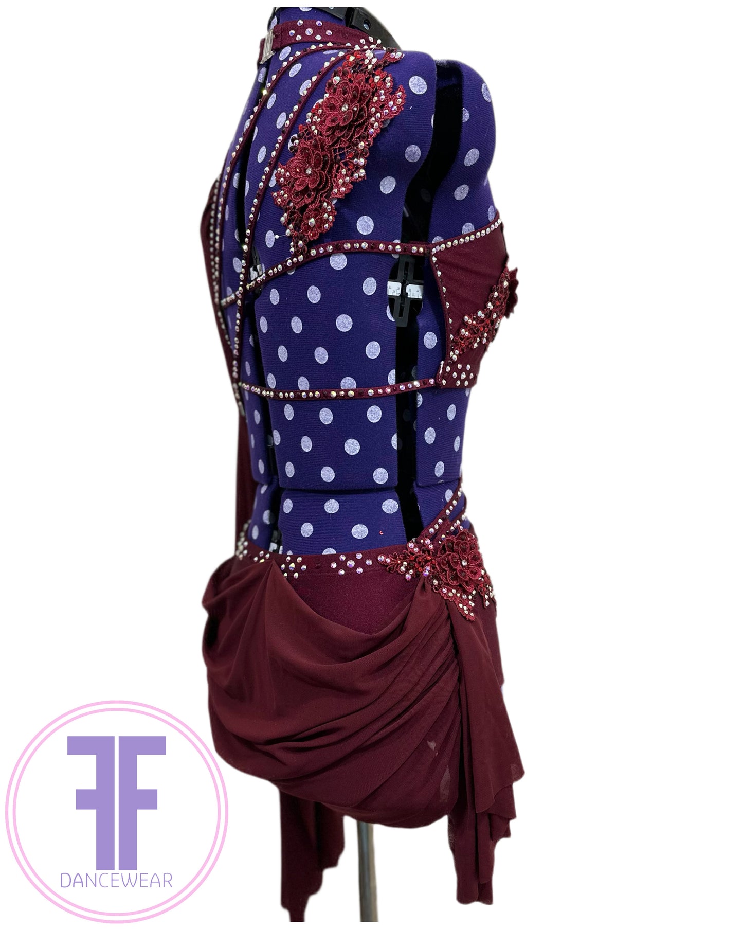 BESPOKE Burgundy Stoned Lyrical / Contemporary Dance Costume (Adult Small)