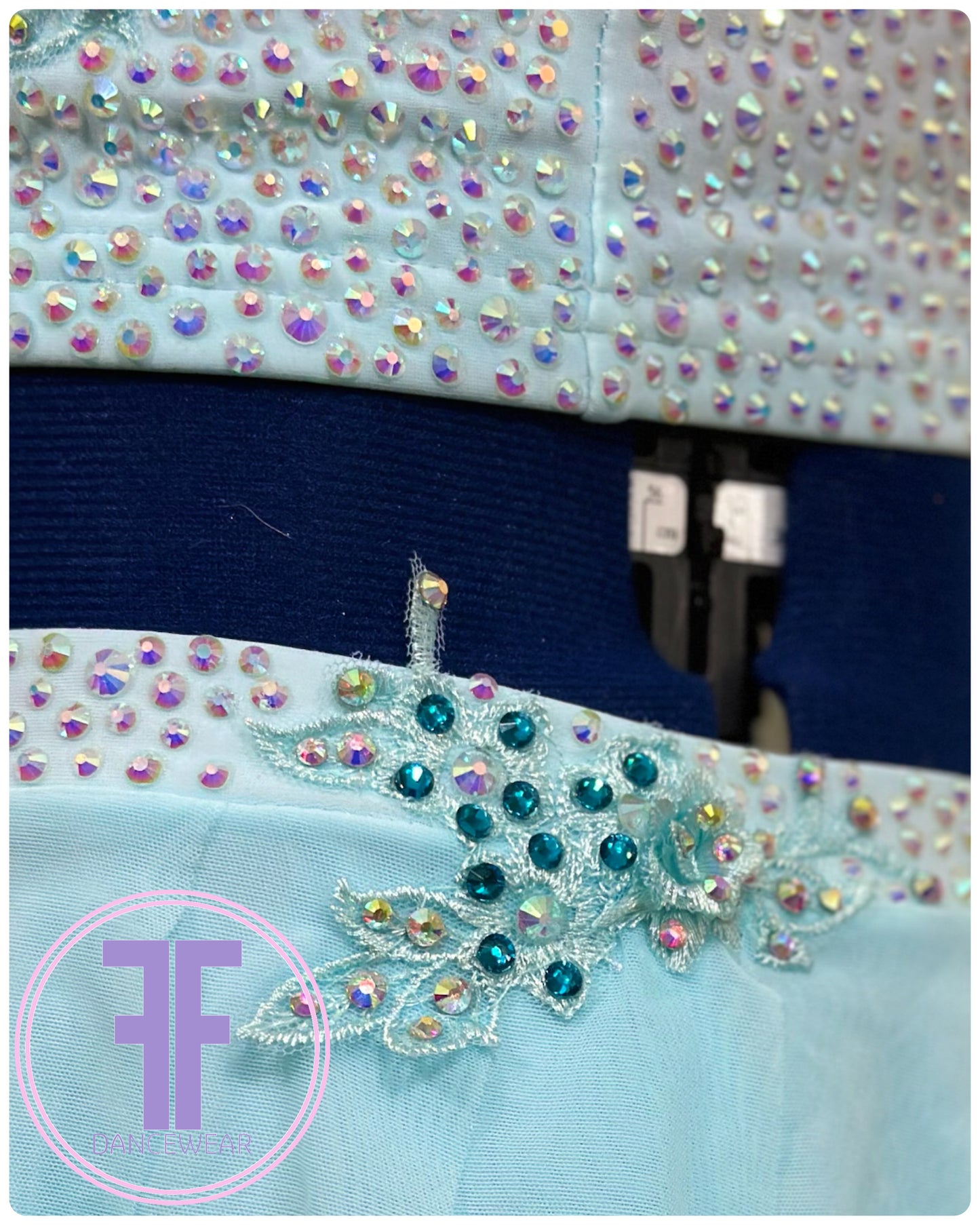 BESPOKE White & Teal Lyrical / Contemporary Dance Costume (9/10 yrs)