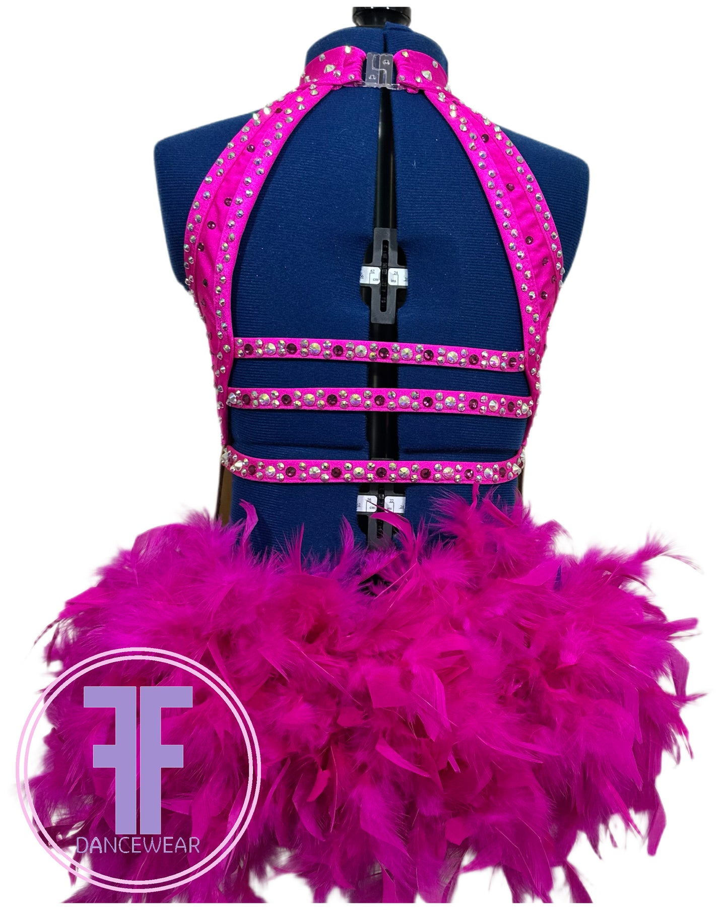 BESPOKE Cerise Pink Feather Bustle Stoned Modern / Tap Dance Costume (9/10 yrs)
