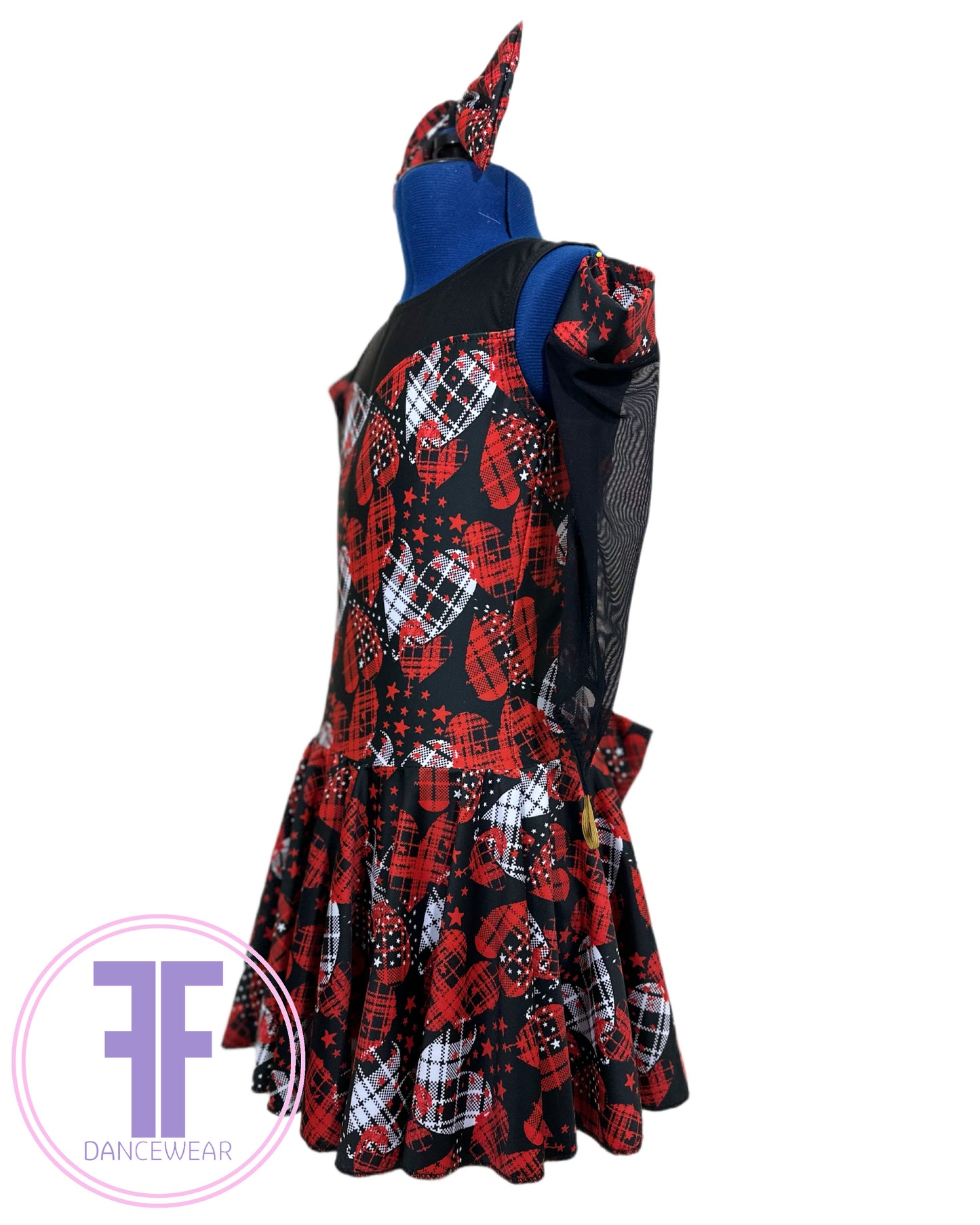 BESPOKE Tartan Red & Black Heart Modern / Tap Dance Costume (7/8 yrs)