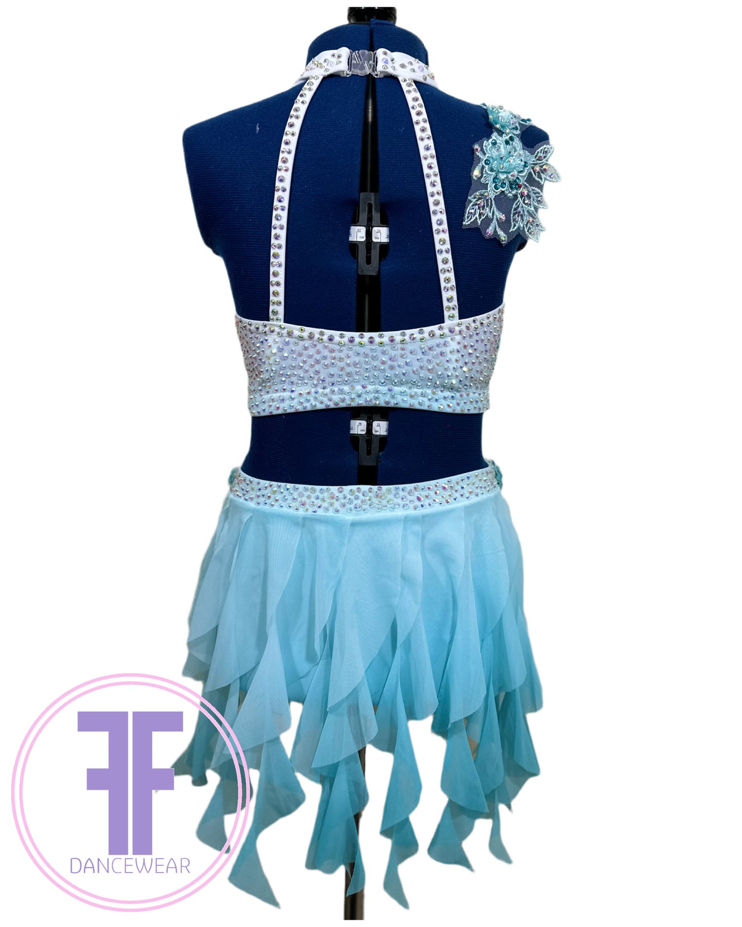 BESPOKE White & Teal Lyrical / Contemporary Dance Costume (9/10 yrs)