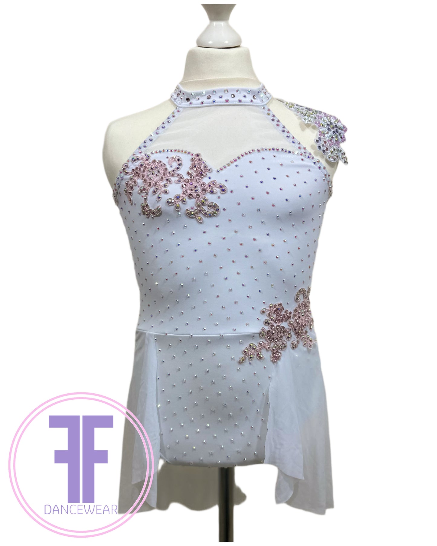 BESPOKE White Stoned Lyrical / Contemporary Dance Costume (11/12 yrs)