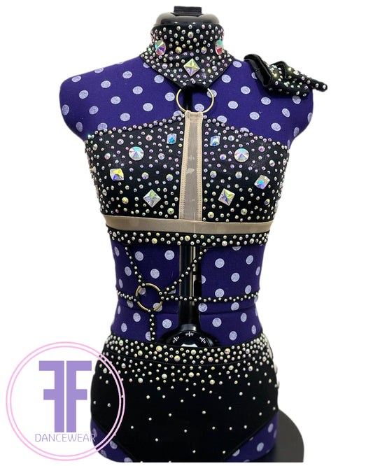 BESPOKE Black & Nude Stoned Modern / Tap Dance Costume (Adult Small)