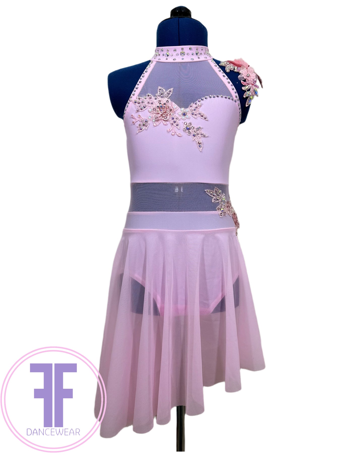 BESPOKE Pink Stoned Lyrical / Contemporary Dance Costume (7/8 yrs)