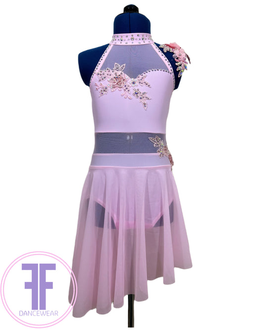 BESPOKE Pink Stoned Lyrical / Contemporary Dance Costume (7/8 yrs)