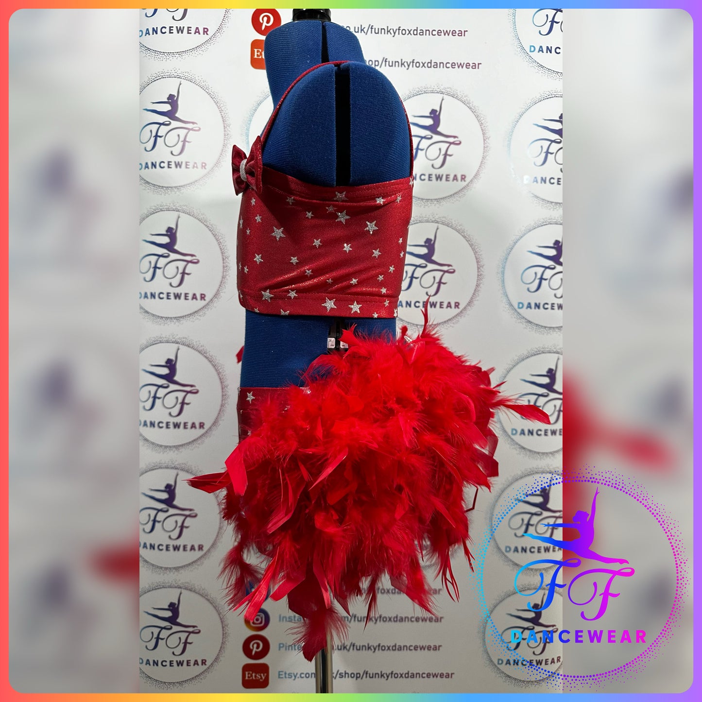 BESPOKE Red Metallic & Silver Glitter Star Modern / Tap / Jazz Dance Costume (Size 1 - 7/8 yrs)