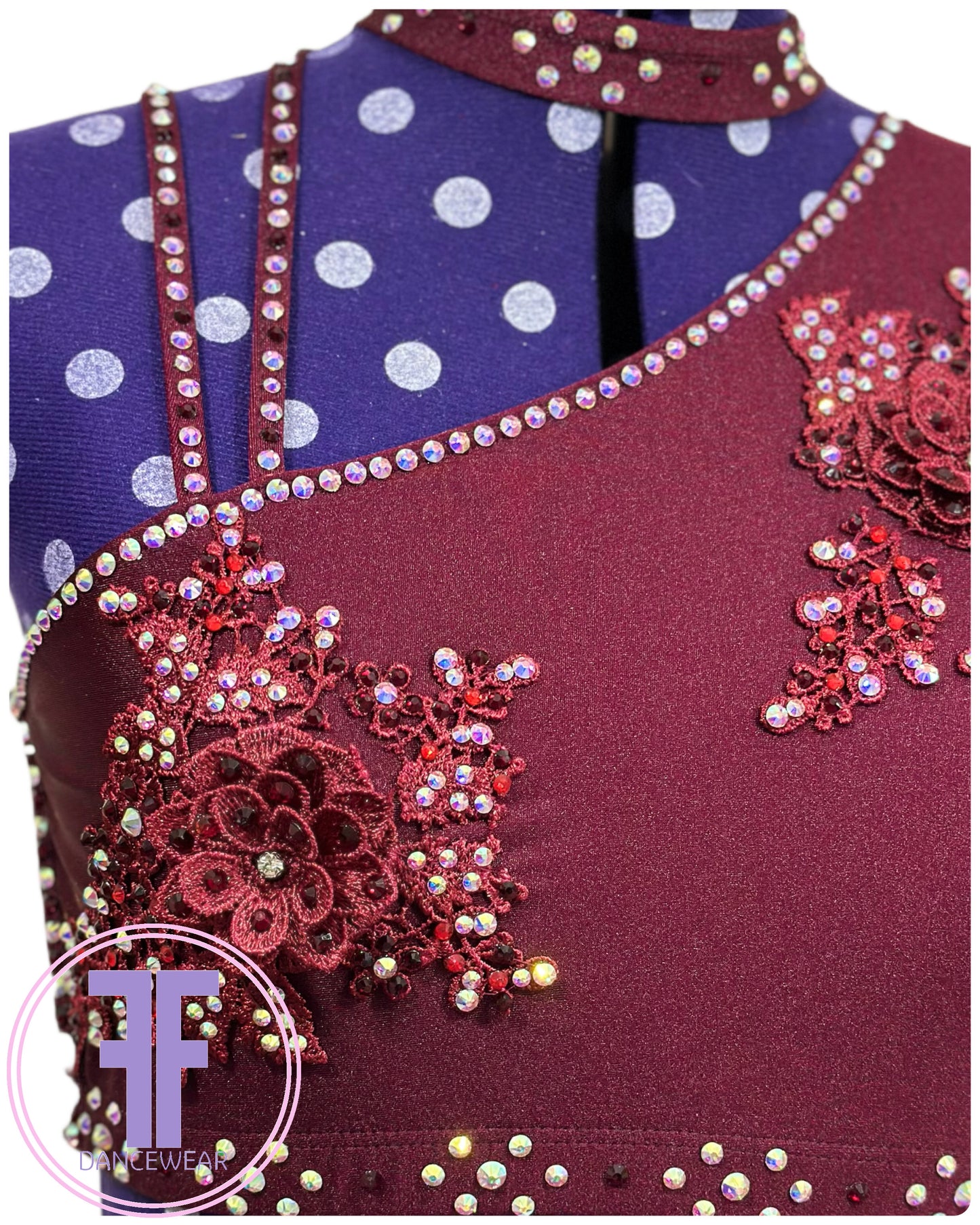 BESPOKE Burgundy Stoned Lyrical / Contemporary Dance Costume (Adult Small)