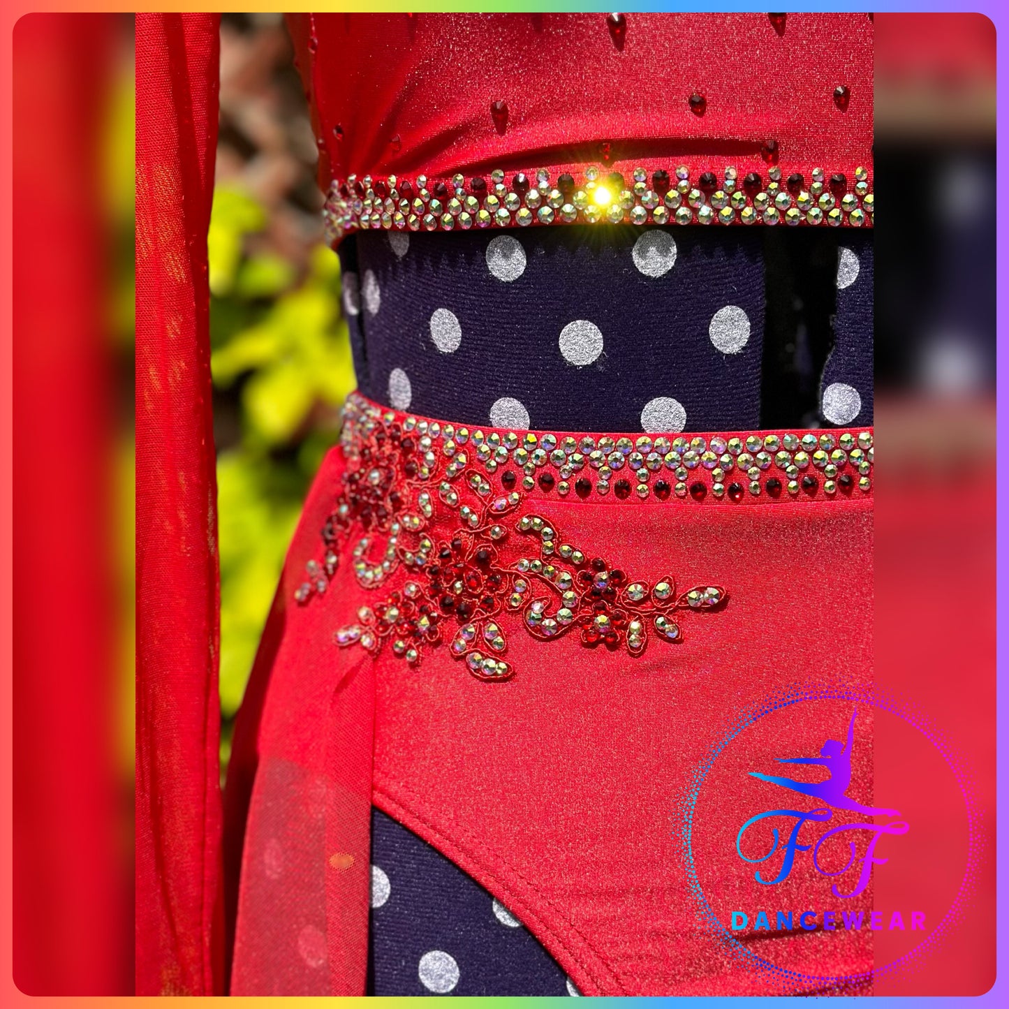 BESPOKE Red Stoned Two Piece Lyrical / Contemporary Dance Costume (Adult S)