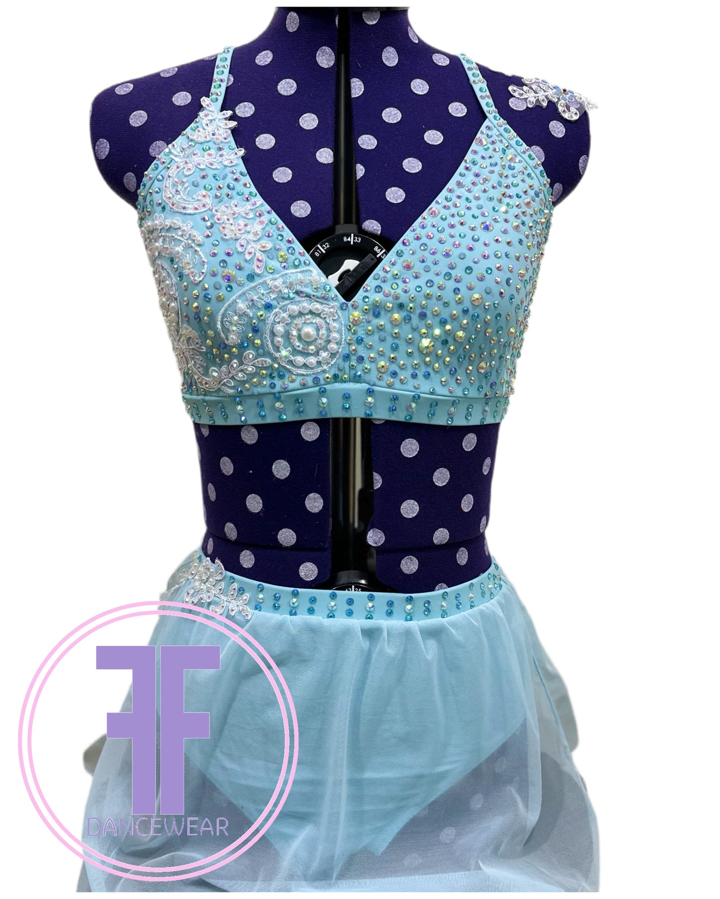 BESPOKE Baby Blue Stoned Lyrical / Contemporary Dance Costume (Adult Small)