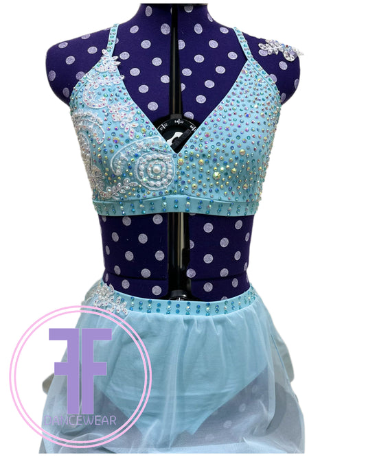 BESPOKE Baby Blue Stoned Lyrical / Contemporary Dance Costume (Adult Small)