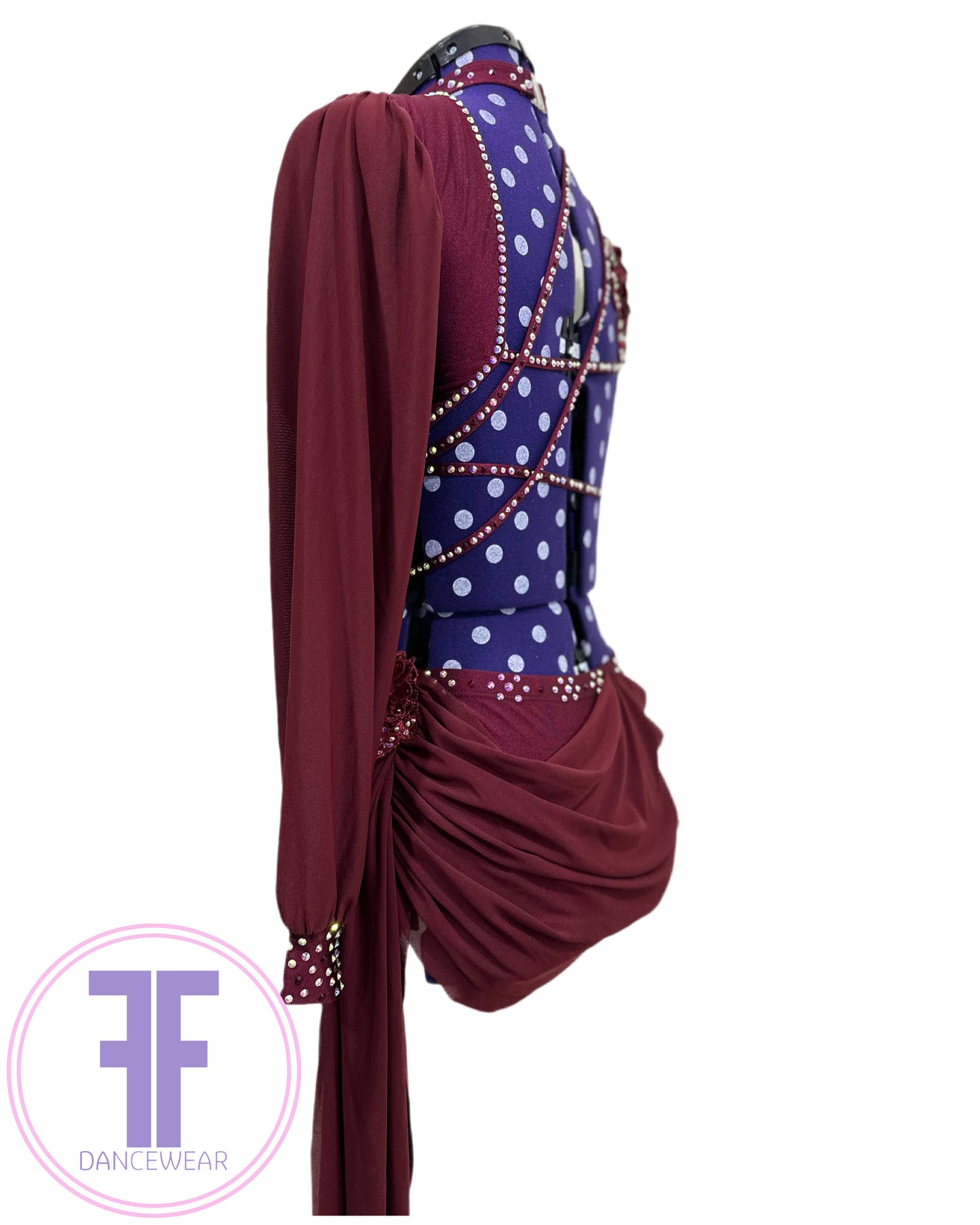 BESPOKE Burgundy Stoned Lyrical / Contemporary Dance Costume (Adult Small)