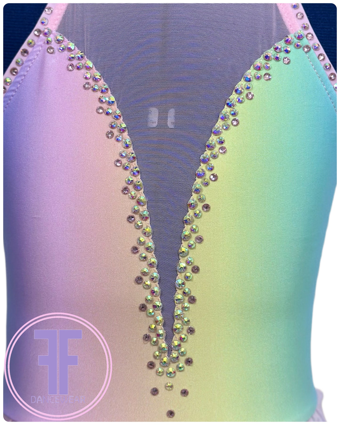 BESPOKE Pastel Rainbow & Pink Stoned Lyrical / Contemporary Dance Costume (7/8 yrs)