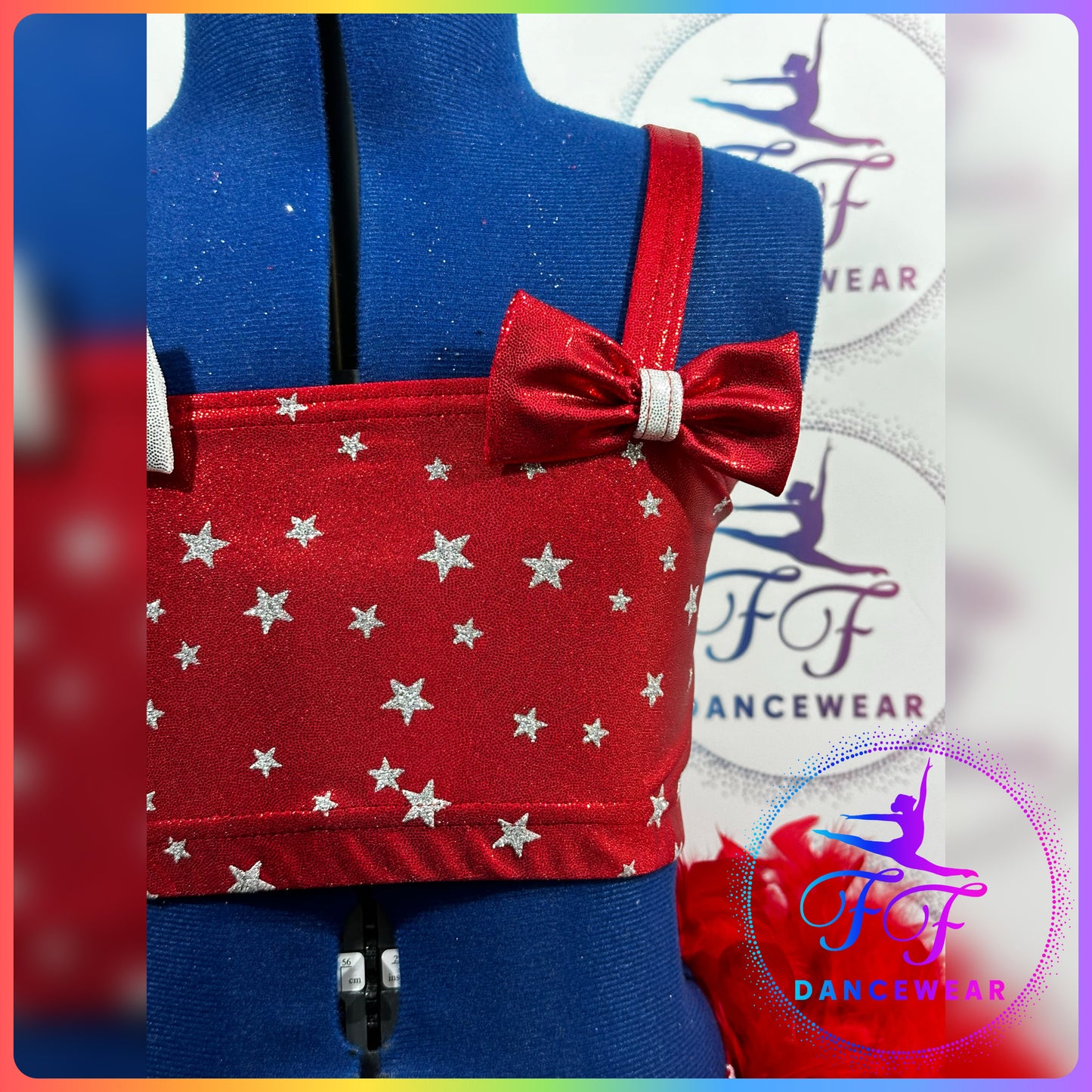 BESPOKE Red Metallic & Silver Glitter Star Modern / Tap / Jazz Dance Costume (Size 1 - 7/8 yrs)
