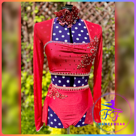 BESPOKE Red Stoned Two Piece Lyrical / Contemporary Dance Costume (Adult S)